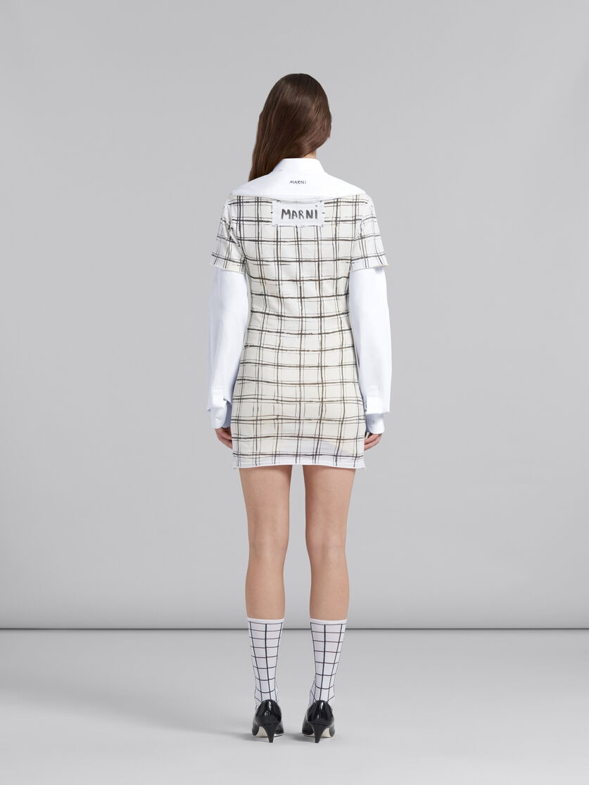 WHITE BIO COTTON TOP WITH IRREGULAR CHECKED PRINT - 3