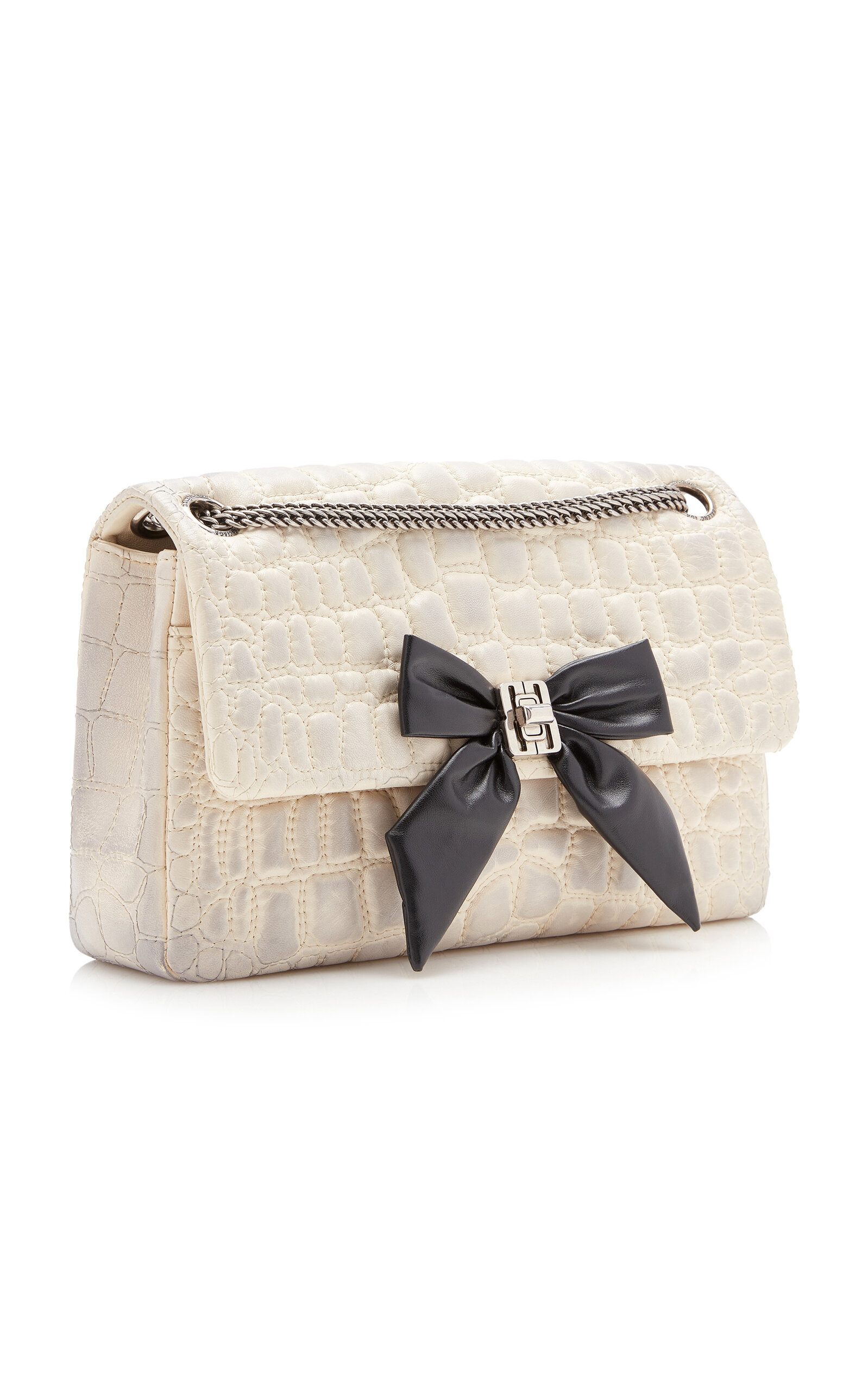 Bow-Detailed Washed Leather Crossbody Bag white - 3