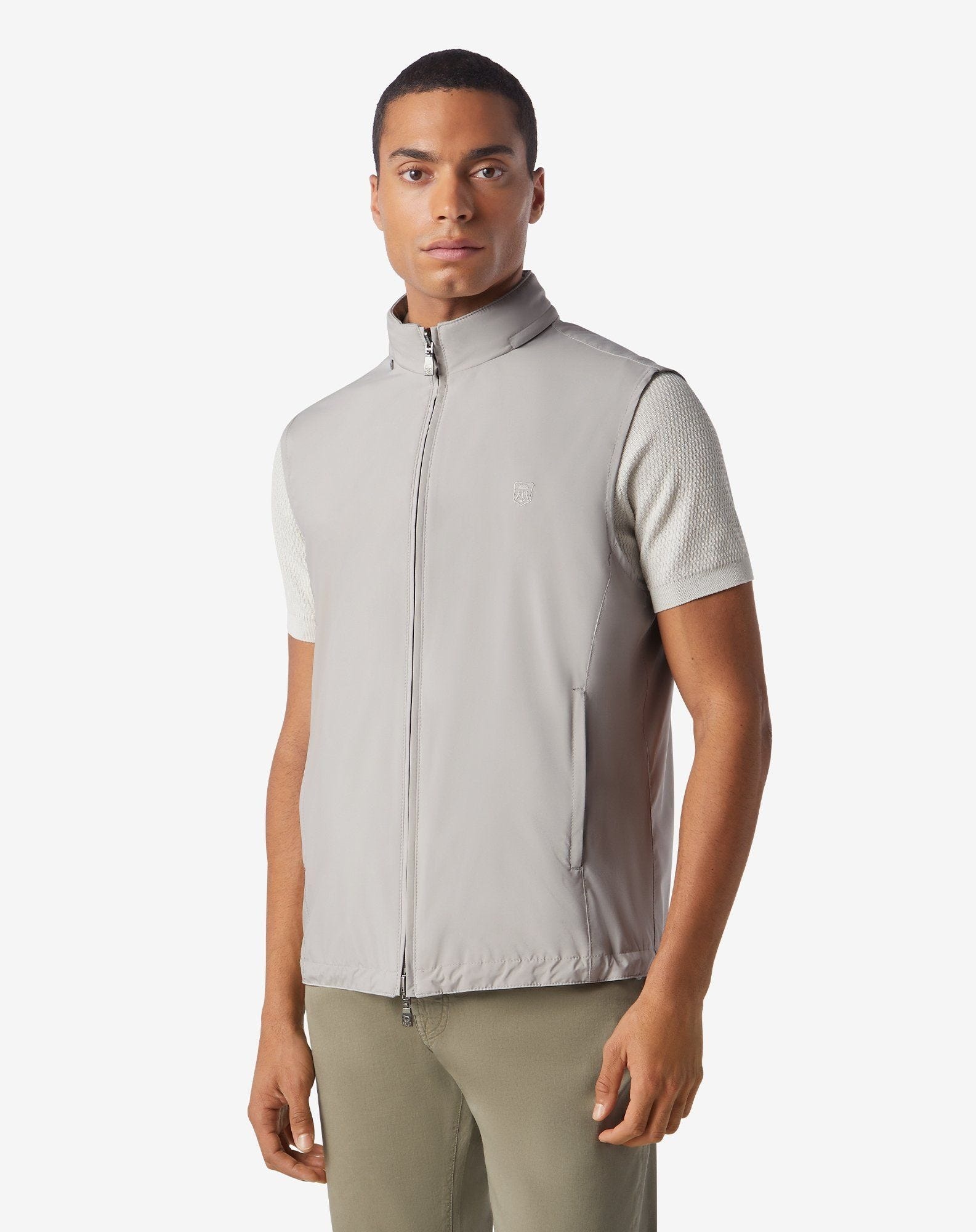 Beige reversible technical fabric waistcoat - 3