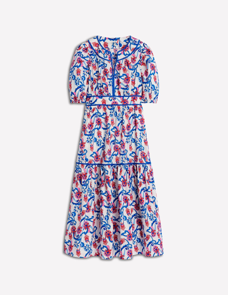 Rhea Embroidered Midi Dress-Ivory, Foliage Trail 1