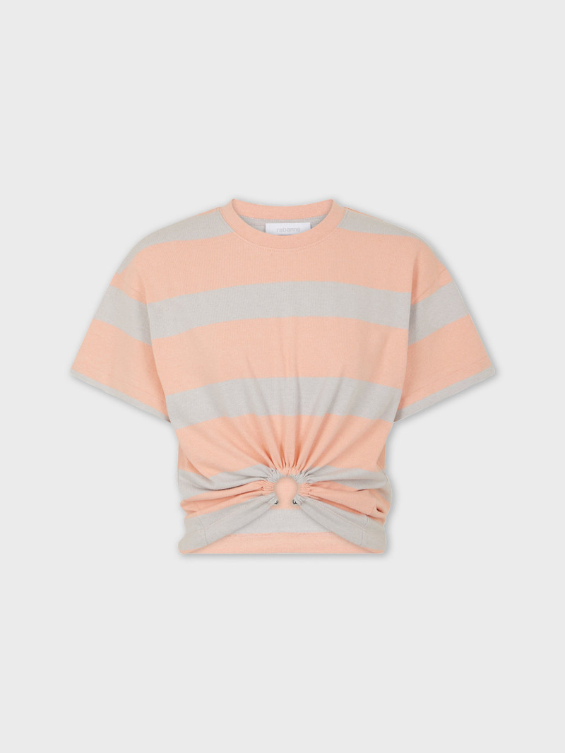PEACH STRIPED TEE-SHIRT PIERCING IN COTTON JERSEY - 1