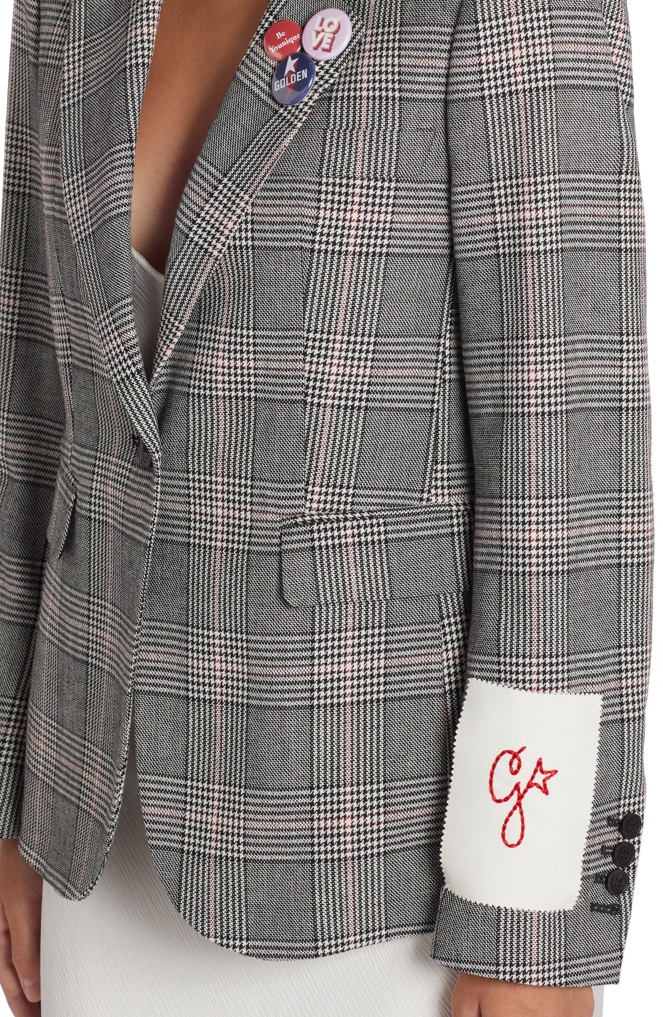 Golden Goose Dune Glen Plaid Virgin Wool Blend Blazer in Grey/Bone White at Nordstrom - 4