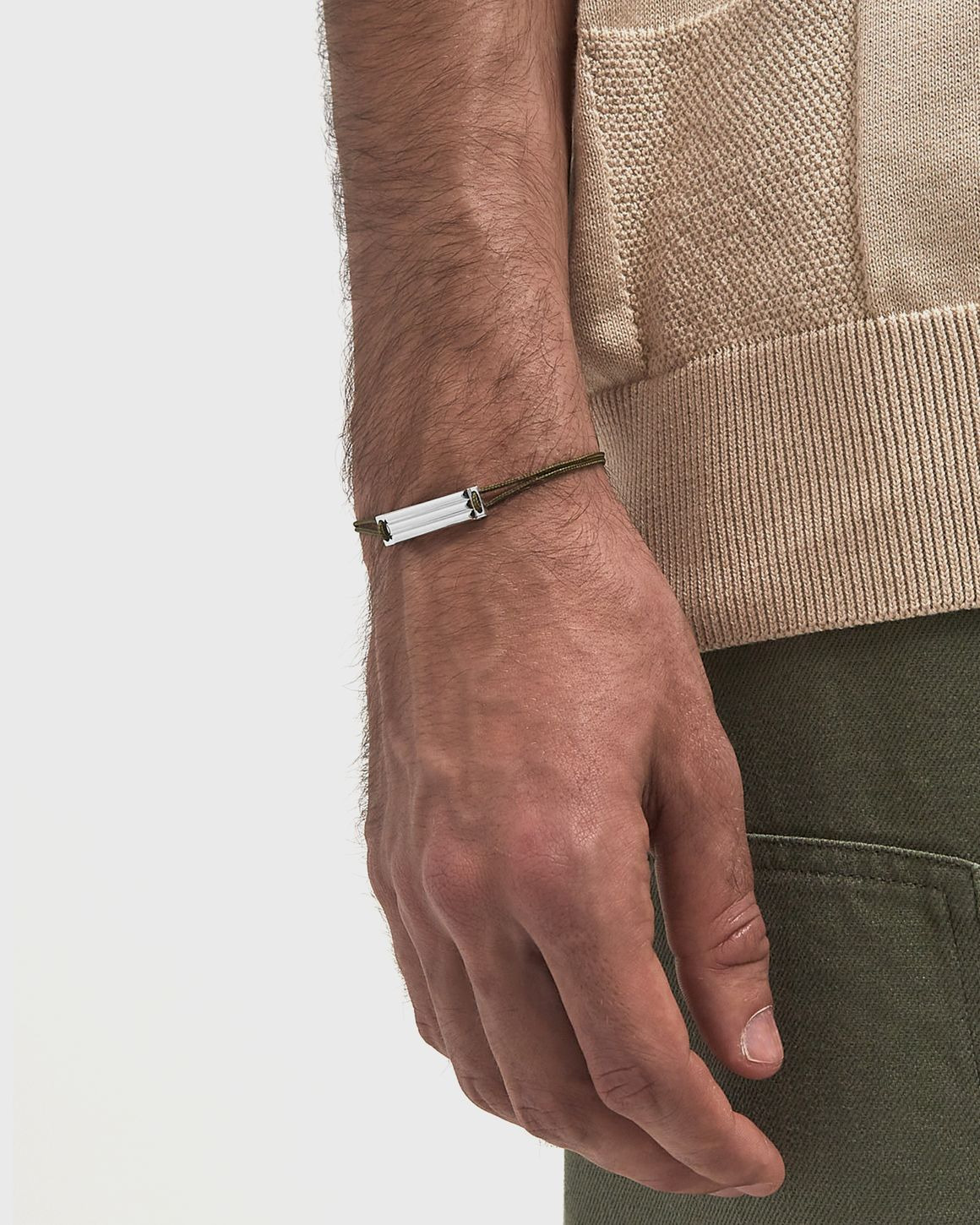 5g polished sterling silver khaki godron cordon bracelet - 2