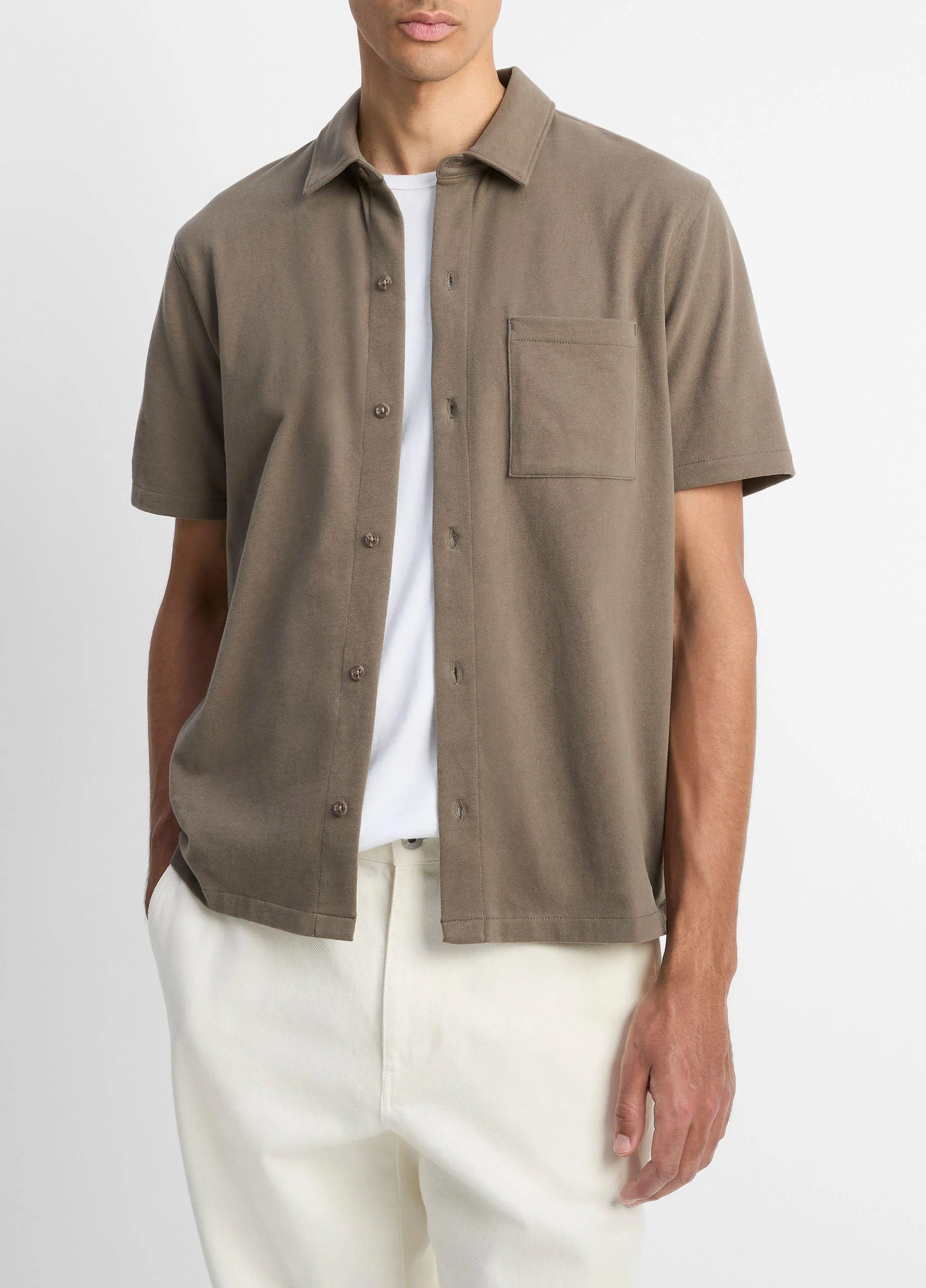 Sueded Cotton Jersey Button-Front Shirt - 1