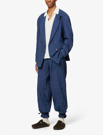 Greg Lauren Pinstripe-patterned wide-leg regular-fit cotton-blend trousers outlook