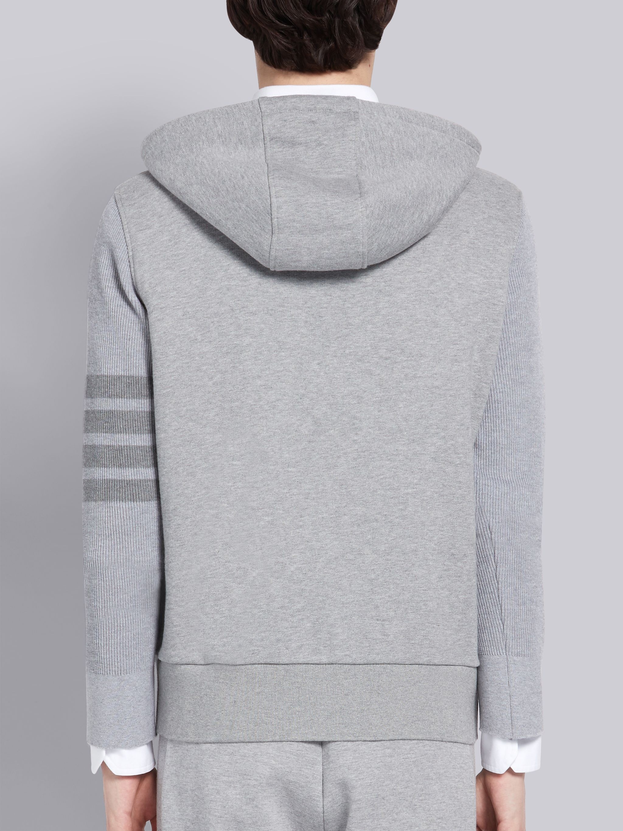 Light Grey Classic Loopback Ribbed Sleeves 4-Bar Pullover Hoodie - 2