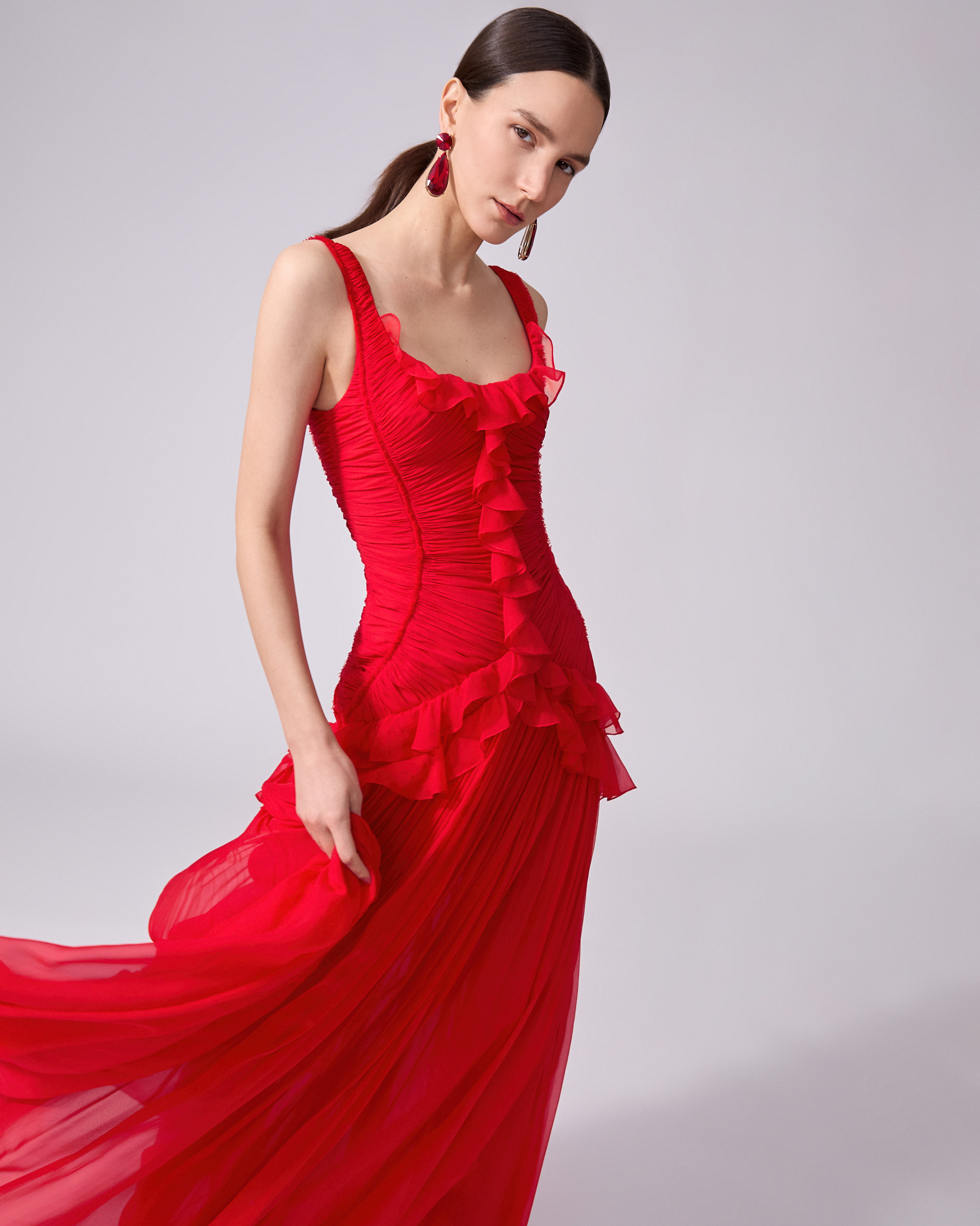 Pleated Chiffon Evening Gown - 4