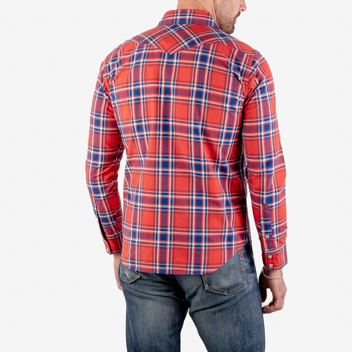 IHSH-355-RED 5oz Selvedge Madras Check Western Shirt - Red - 3