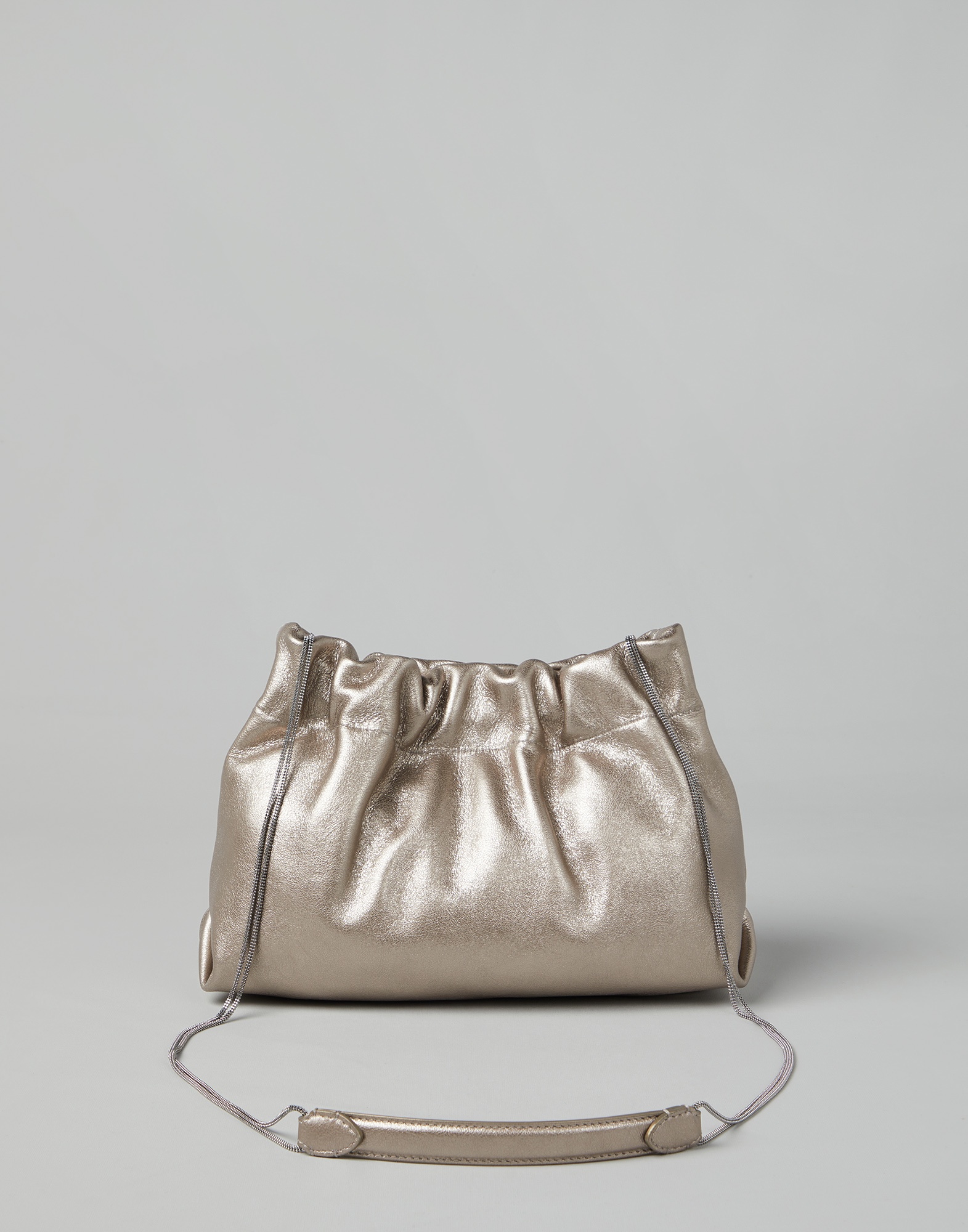 Lamé calfskin soft bag with precious chain - 2