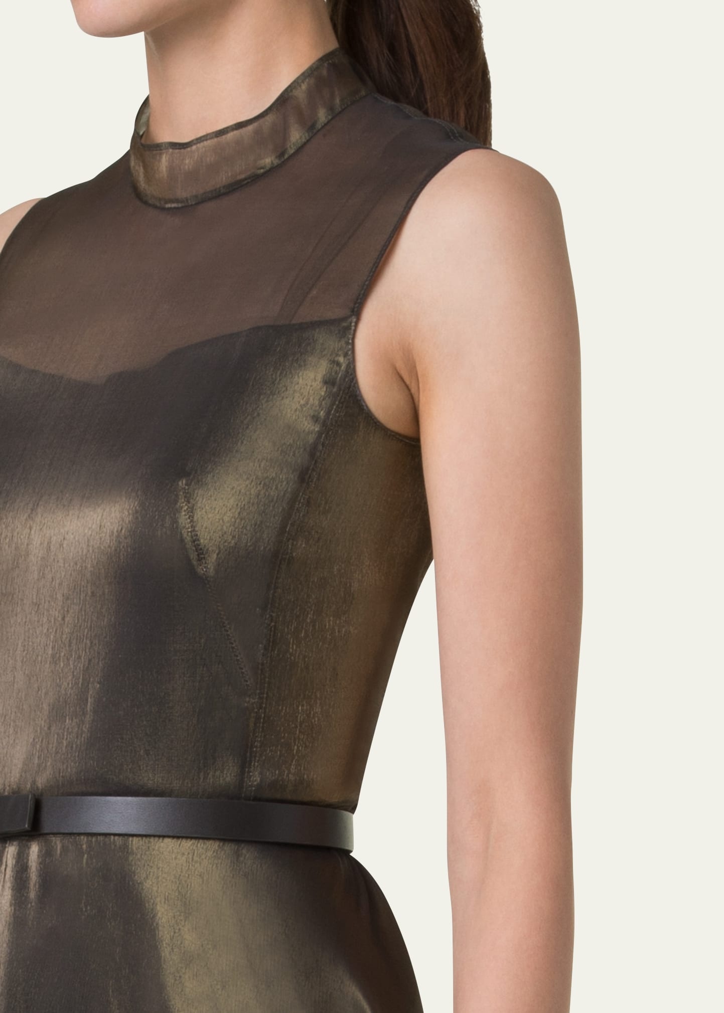 Metallic Organza Sleeveless Midi Dress - 5