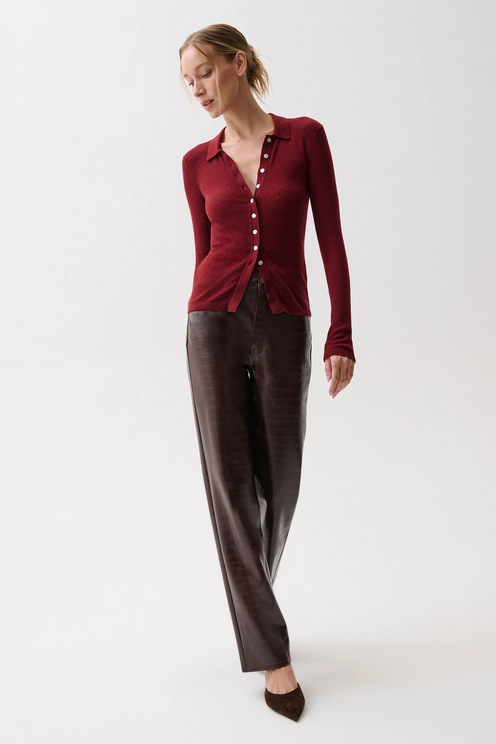 CASSIE SUPER HIGH RISE STRAIGHT - BURGUNDY CROC - 1