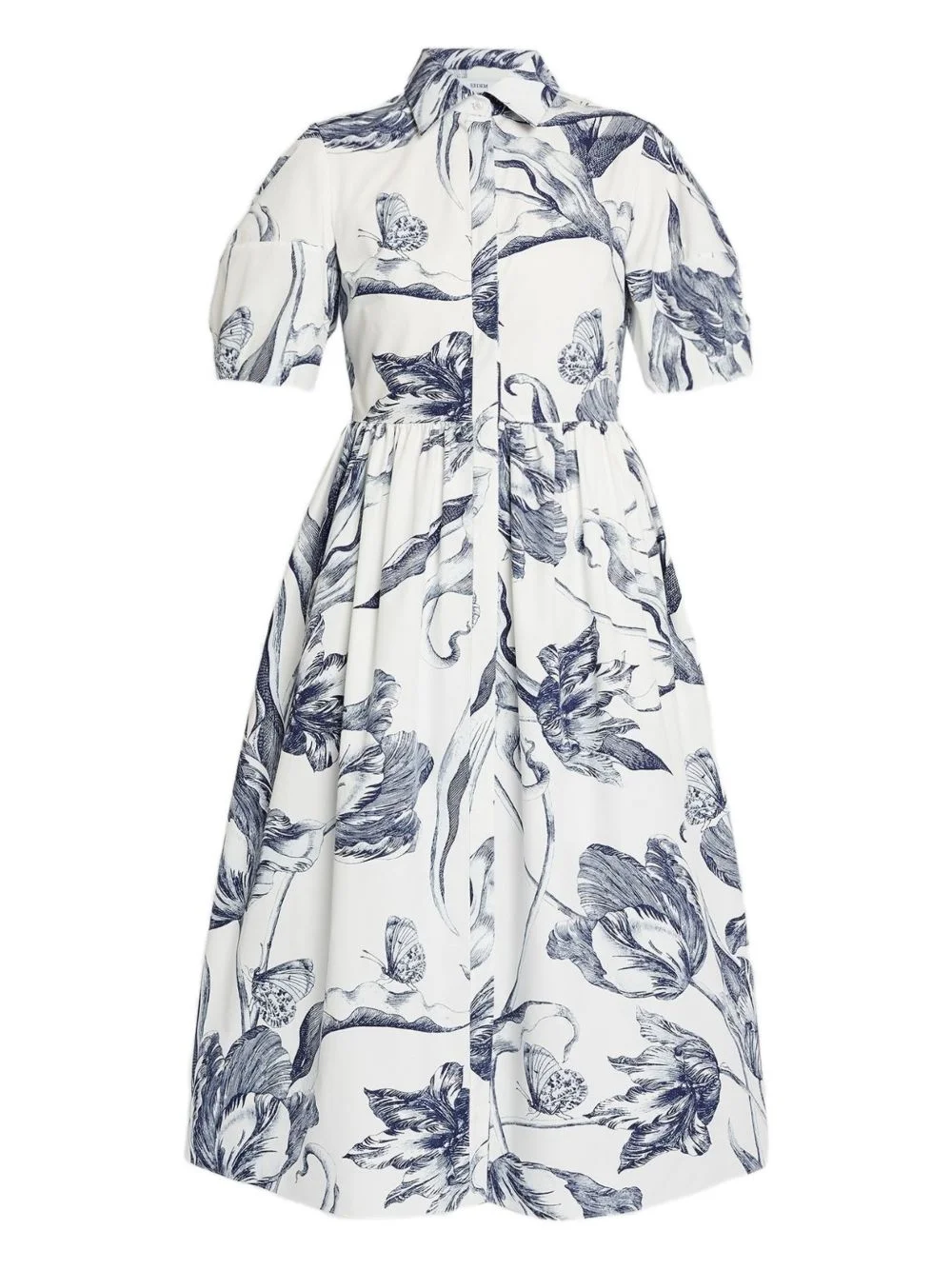 floral-print short-sleeve midi shirt dress - 1