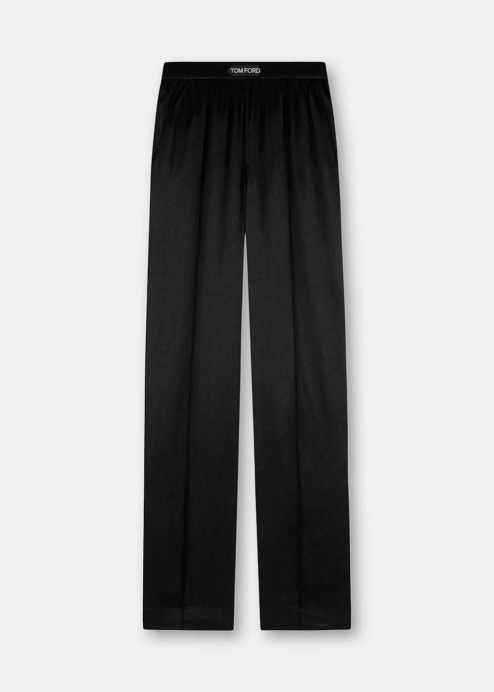 Black Stretch Silk Satin PJ Pants - 1