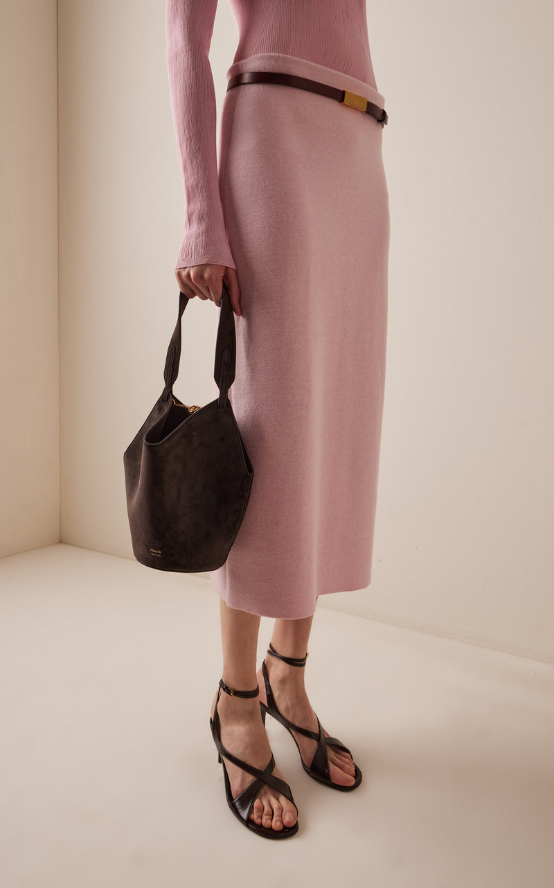 KHAITE Lotus Mini Suede Tote Bag brown outlook