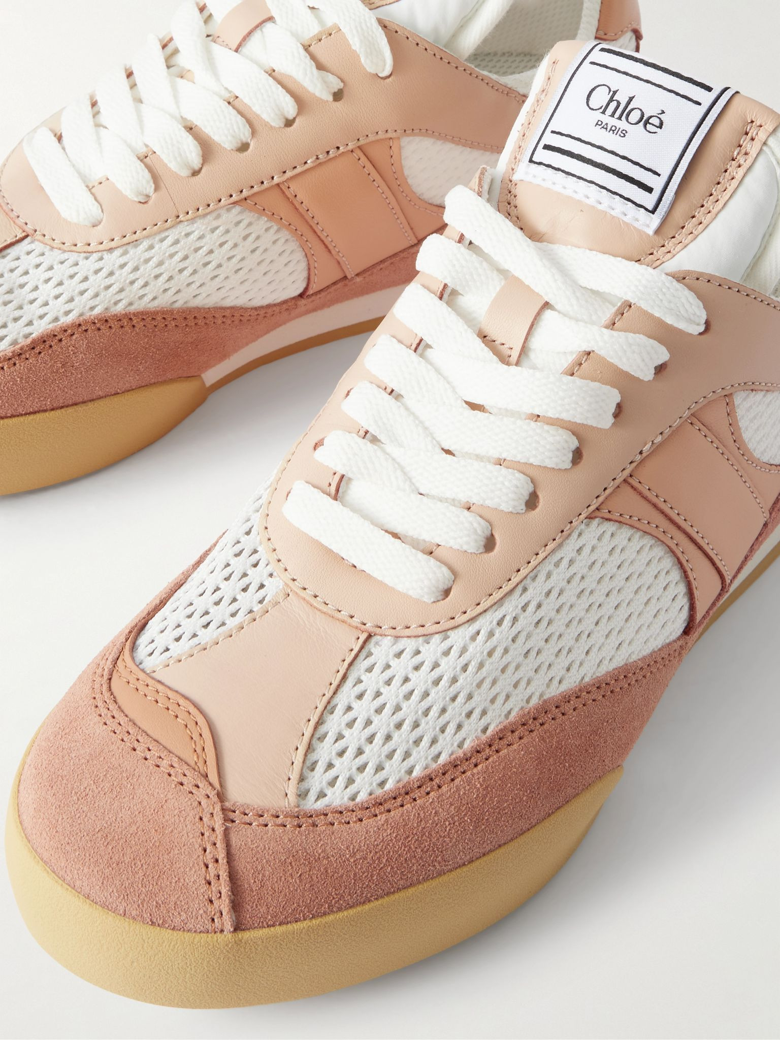 Kick leather and suede-trimmed mesh sneakers Peach - 4