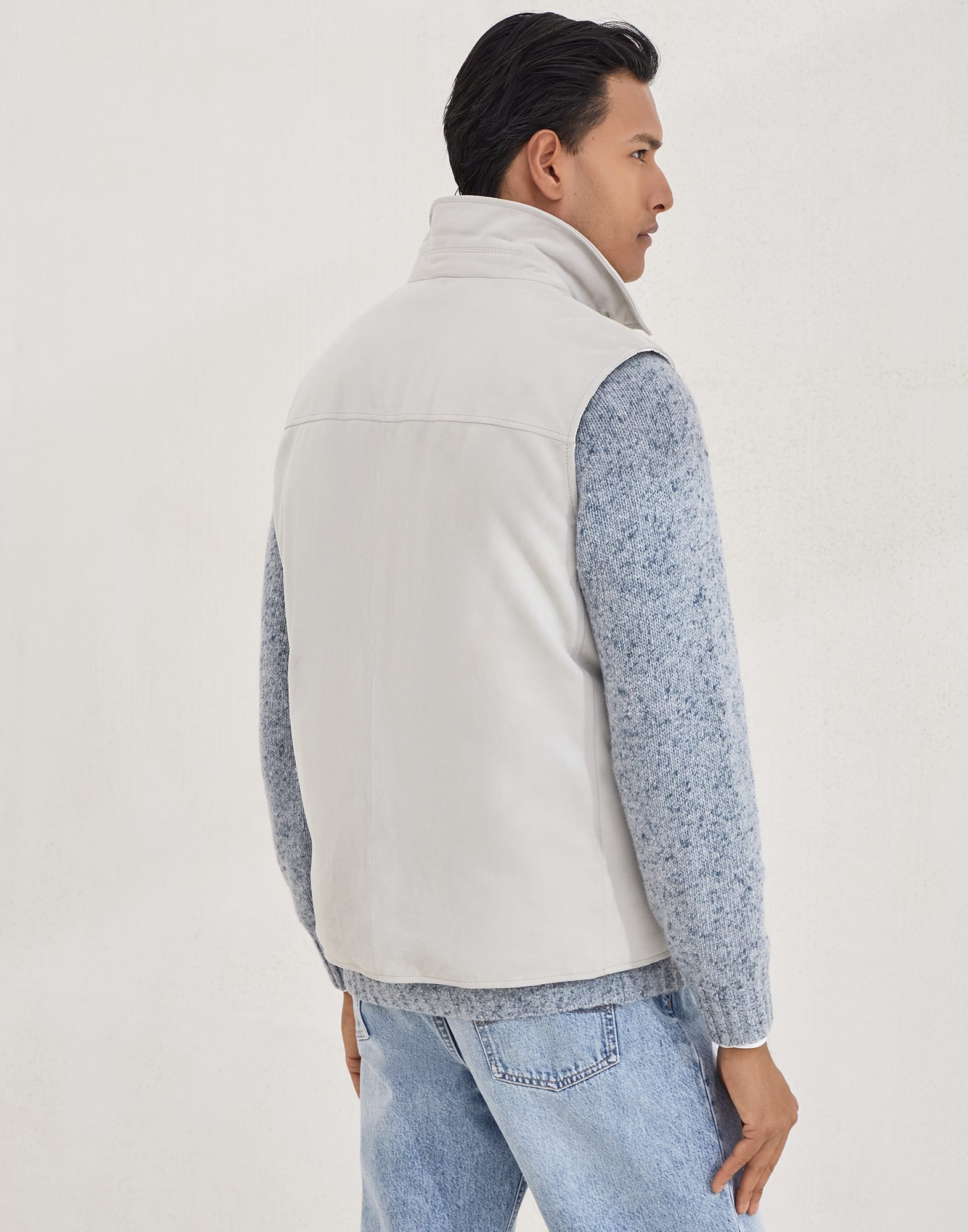 Suede down vest with shirt-style collar - 2