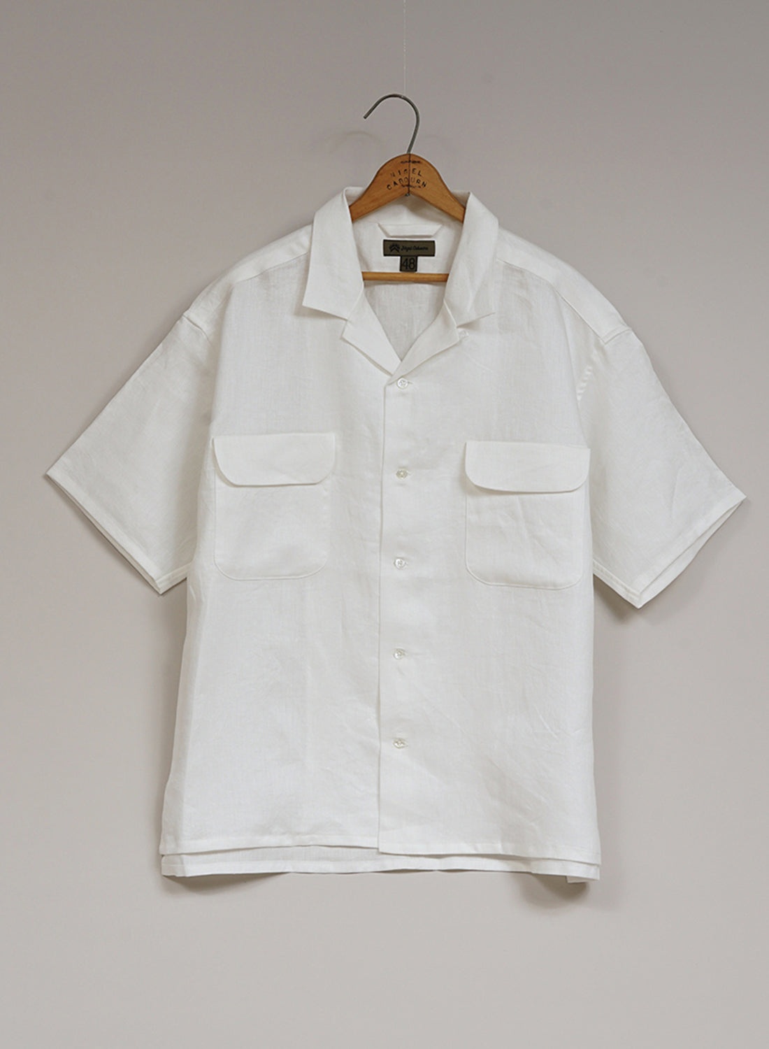 Open Collar Shirt Linen Twill in Off White - 1