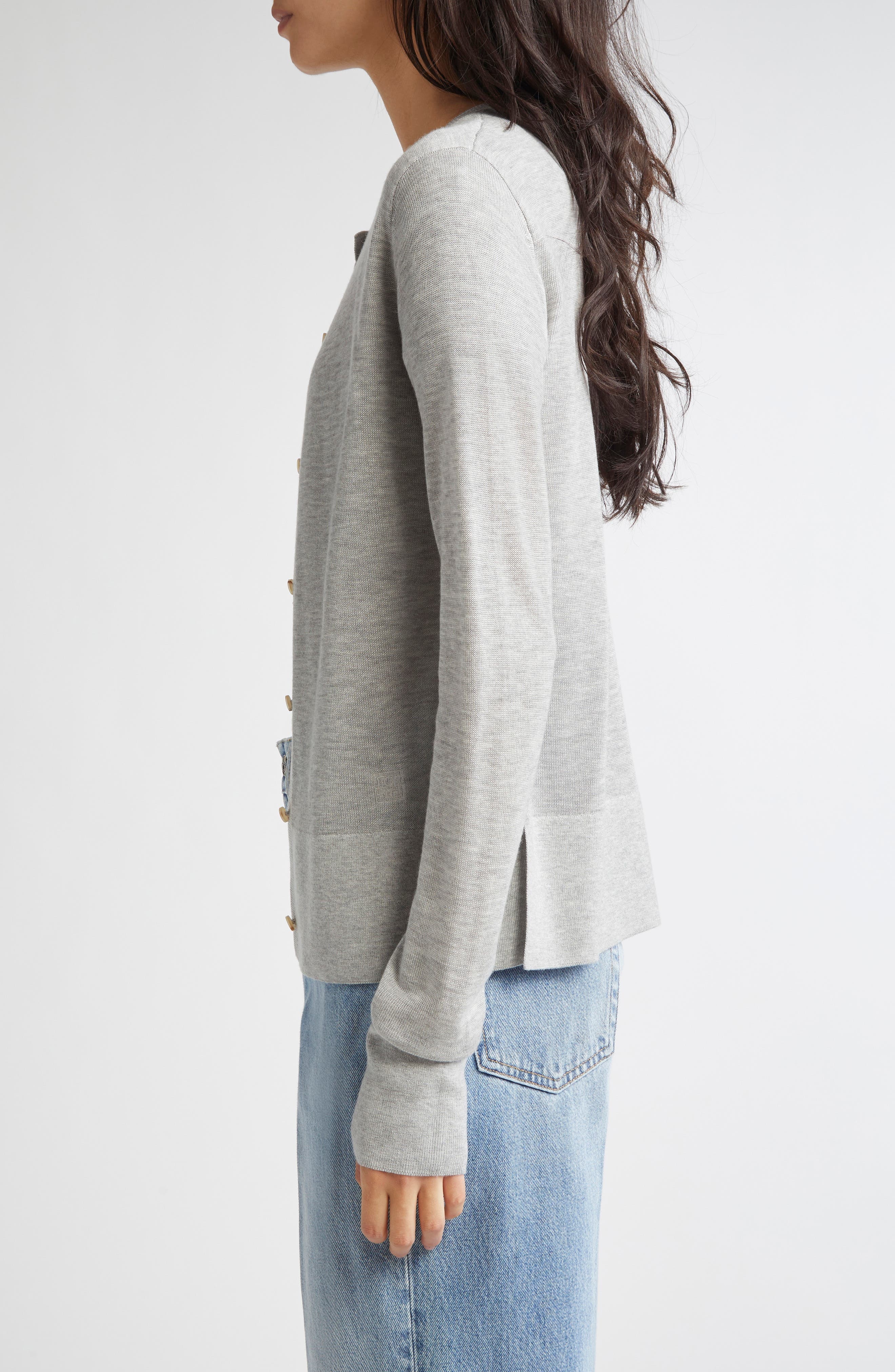 TOTEME Fine Knit Cardigan in Grey Melange at Nordstrom - 4