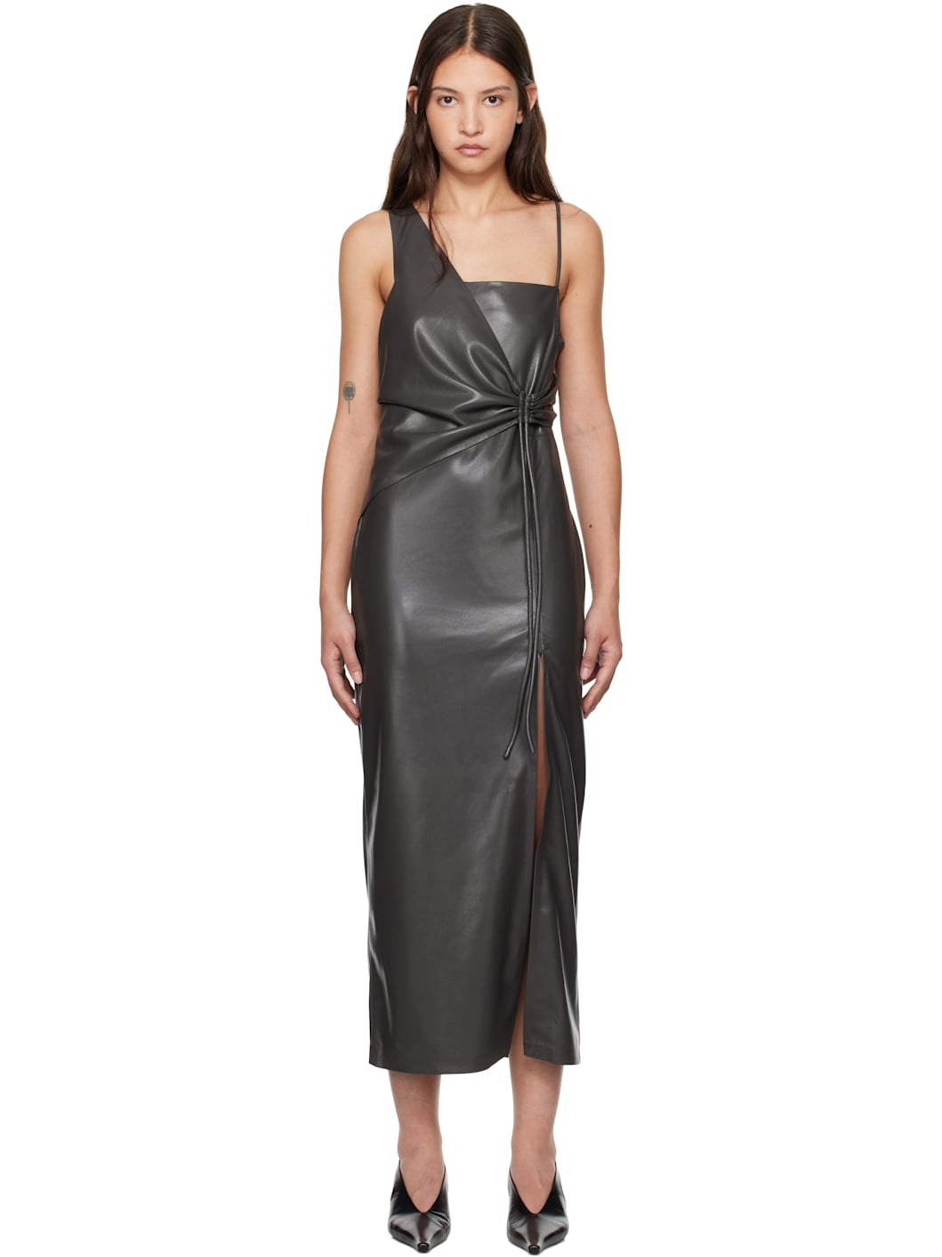Green Fenera Vegan Leather Midi Dress - 1