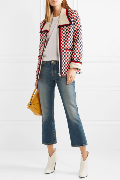 GUCCI Checked grosgrain-trimmed wool-blend crepe jacket outlook