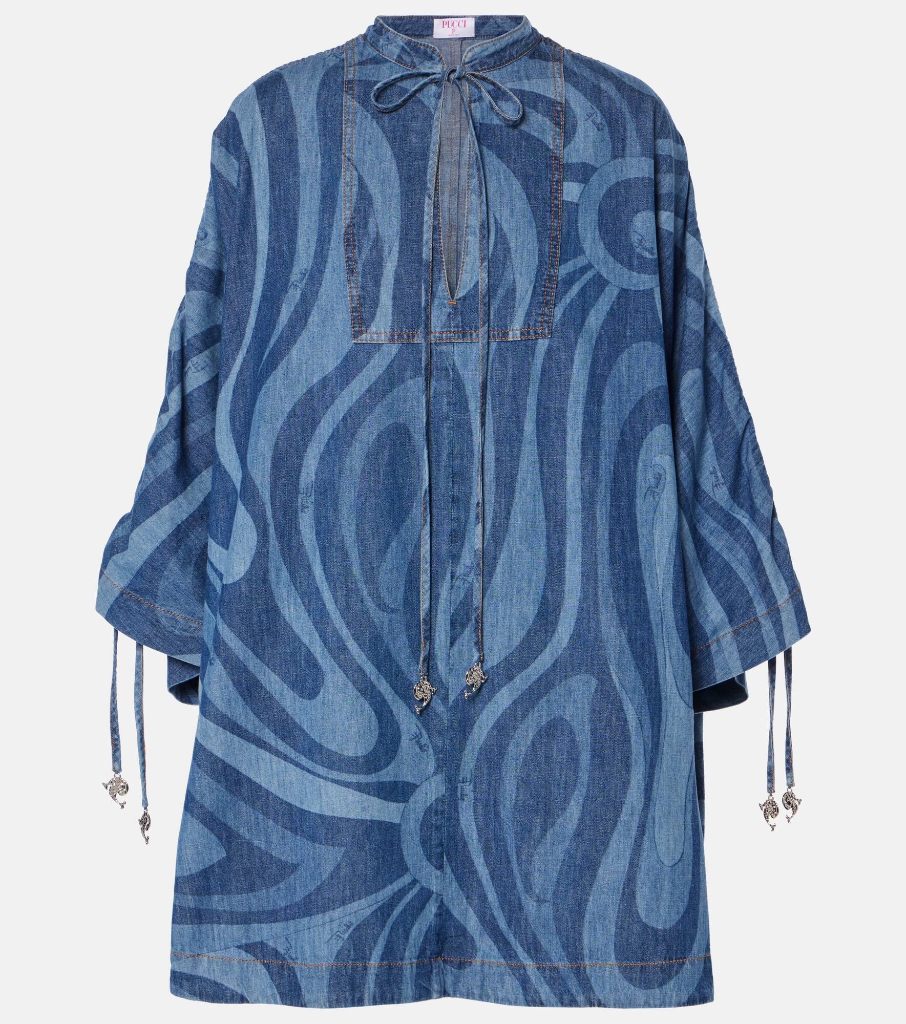 Marmo-print denim kaftan - 1