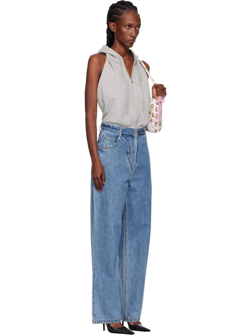 Gray & Blue Halter Hoodie Denim Jumpsuit - 2