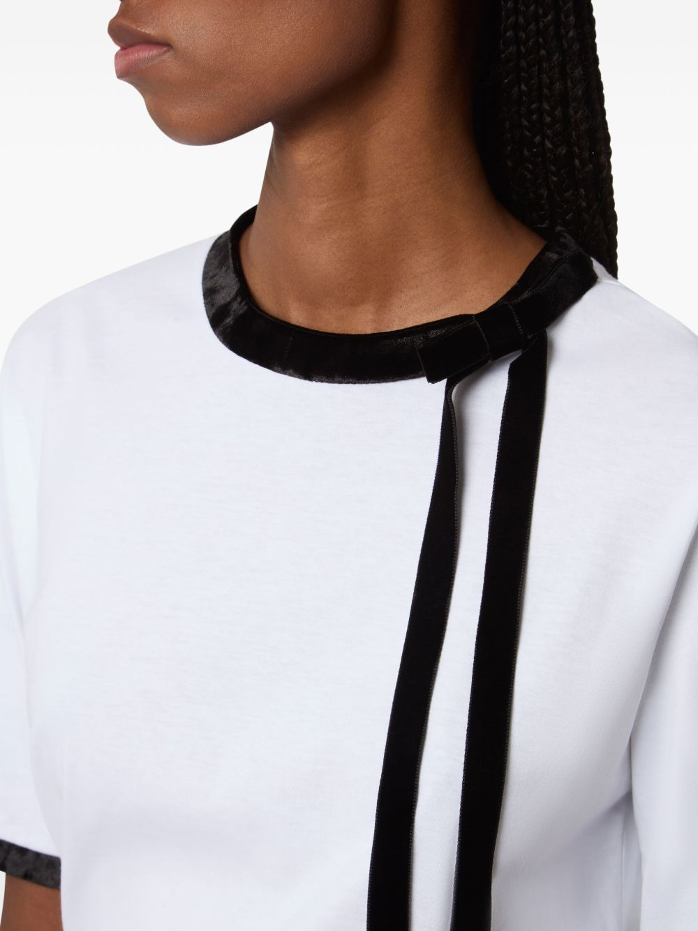 velvet-trimmed bow T-shirt - 5