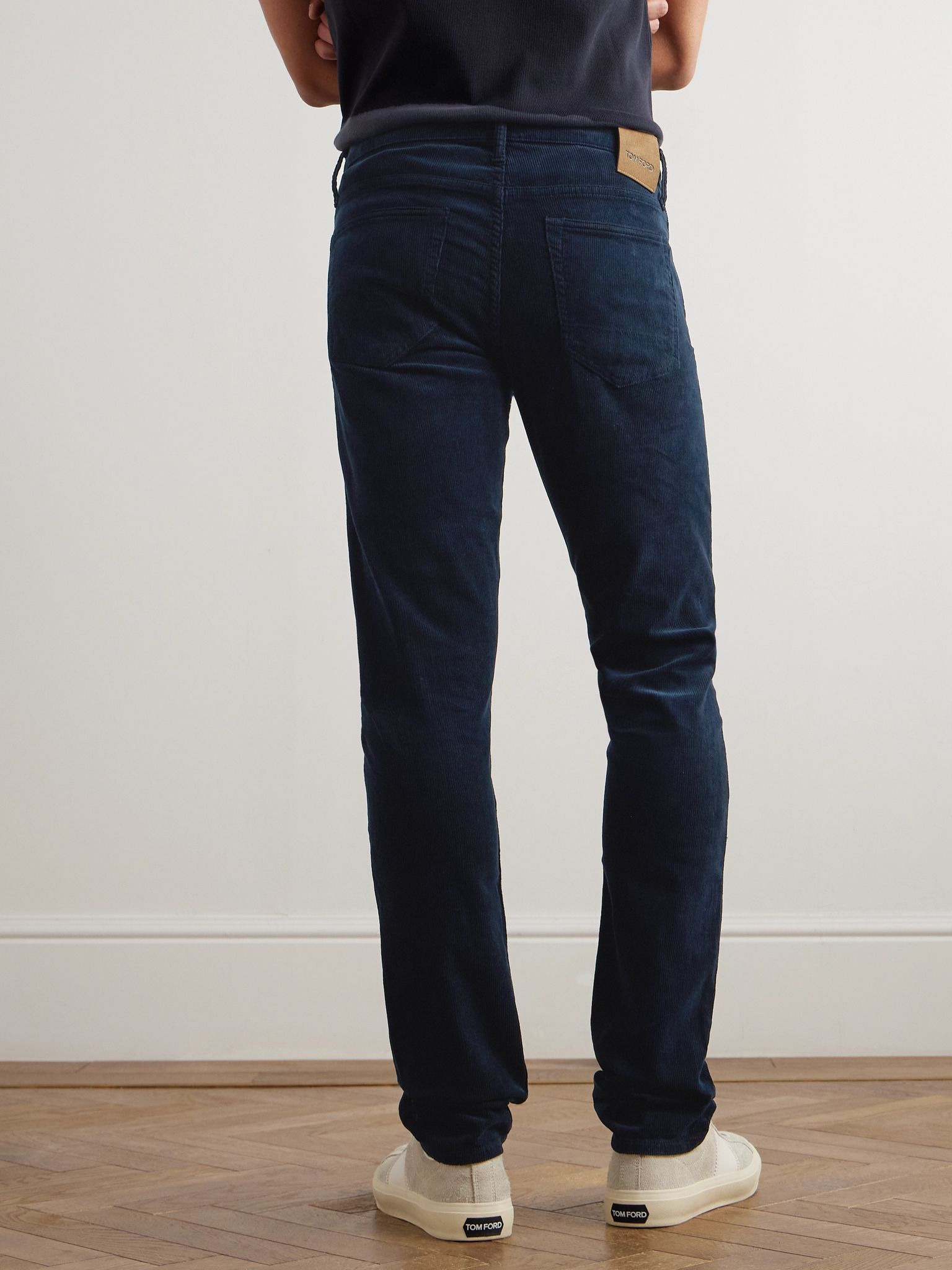 Slim-Fit Cotton-Blend Corduroy Trousers Navy - 4