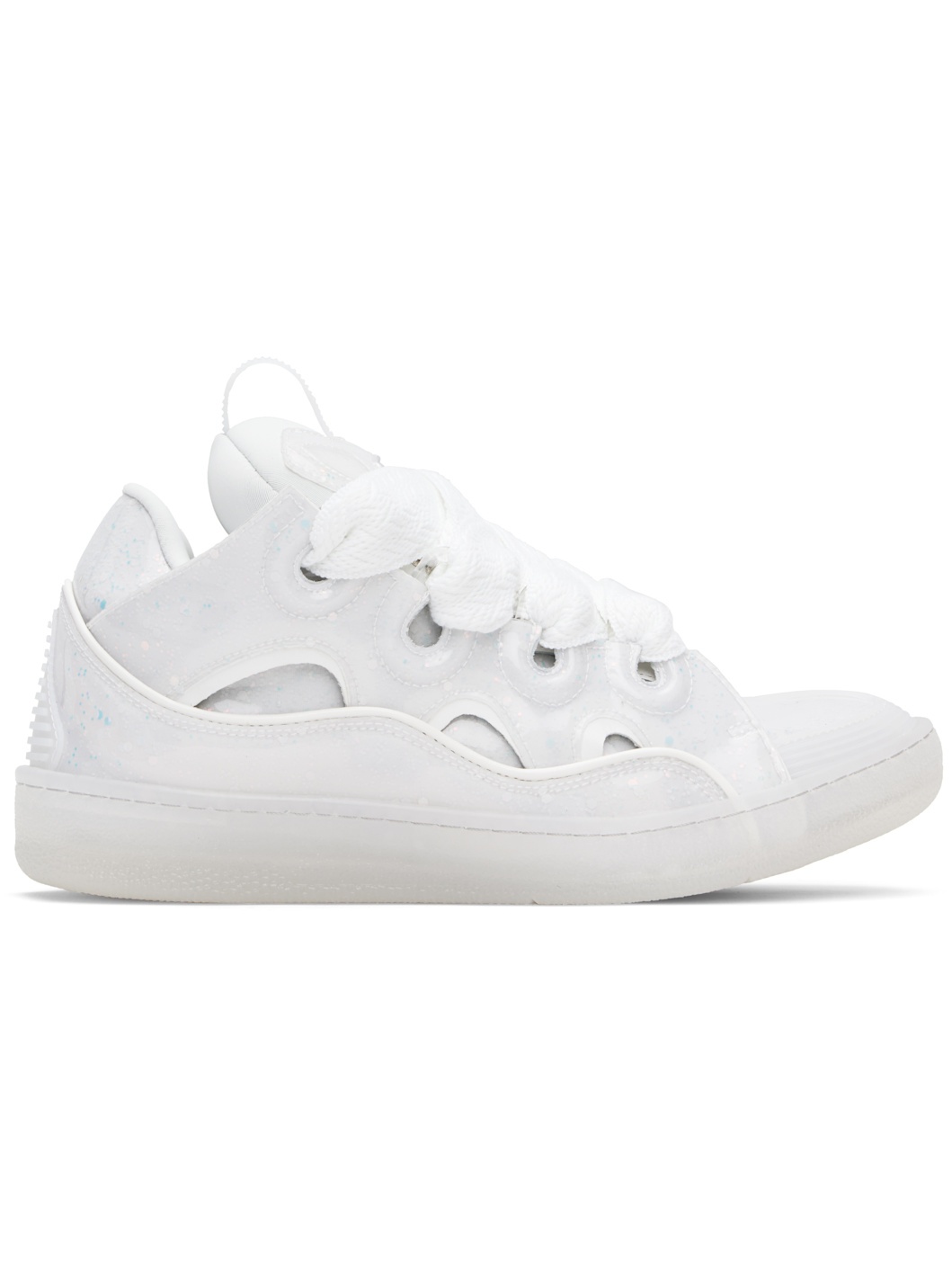 White Leather Curb Glitter Effect Sneakers - 1
