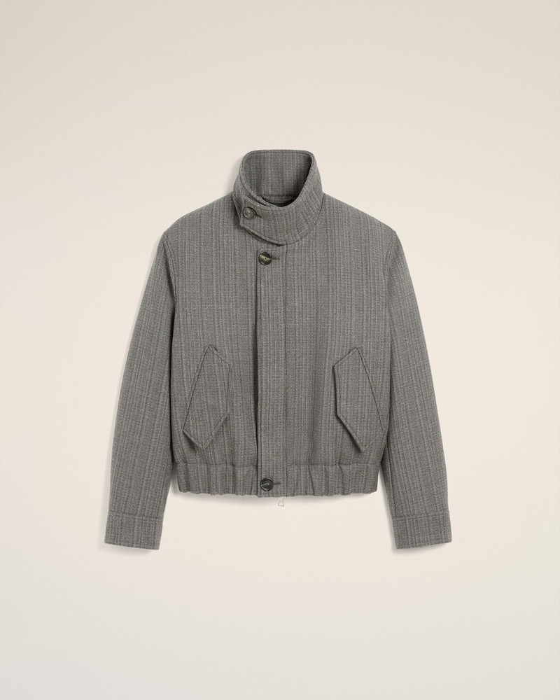 GREY WOOL HERRINGBONE HARRINGTON JACKET 1