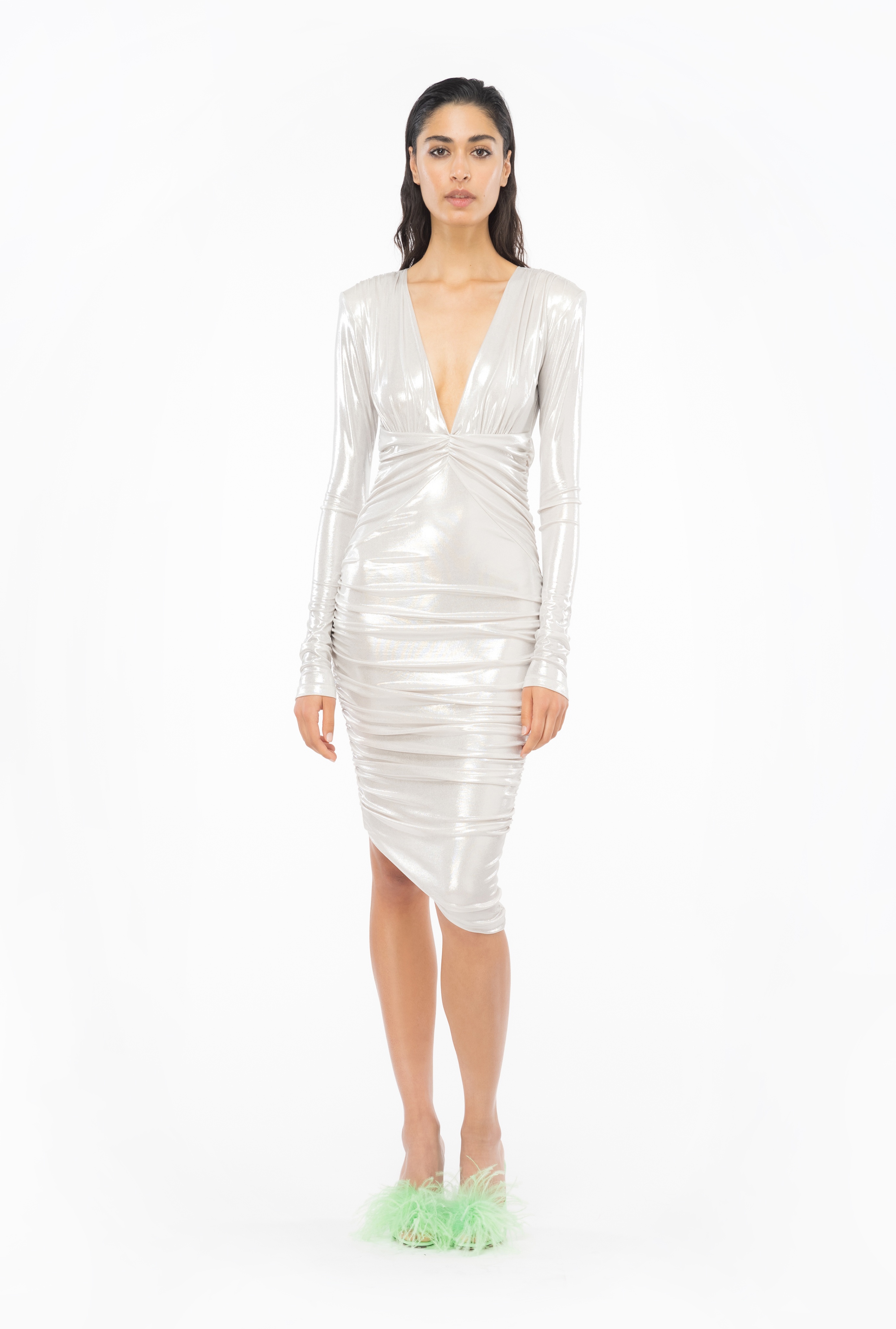 LAMINATED JERSEY CALF-LENGTH DRESS - 2