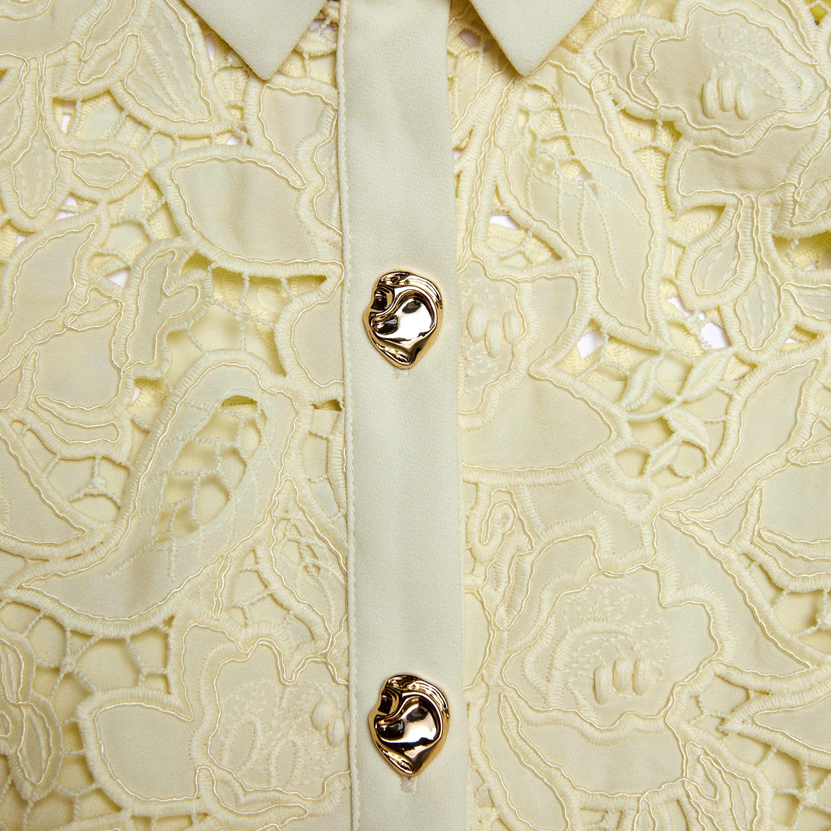 Yellow Lace Collared Midi Dress - 5