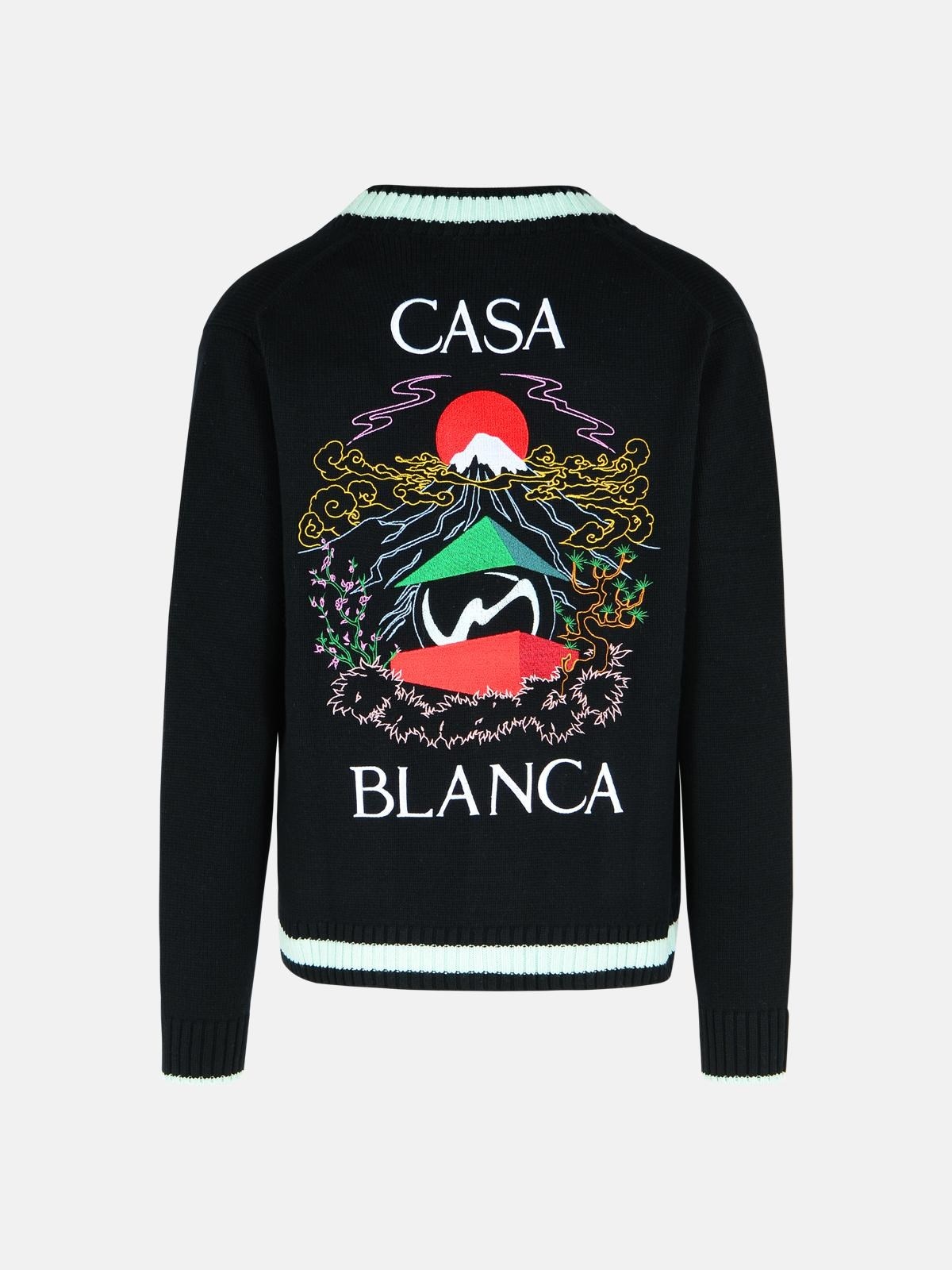 'MOUNTAIN TEMPLE' BLACK MERINO WOOL EMBROIDERED CARDIGAN - 3