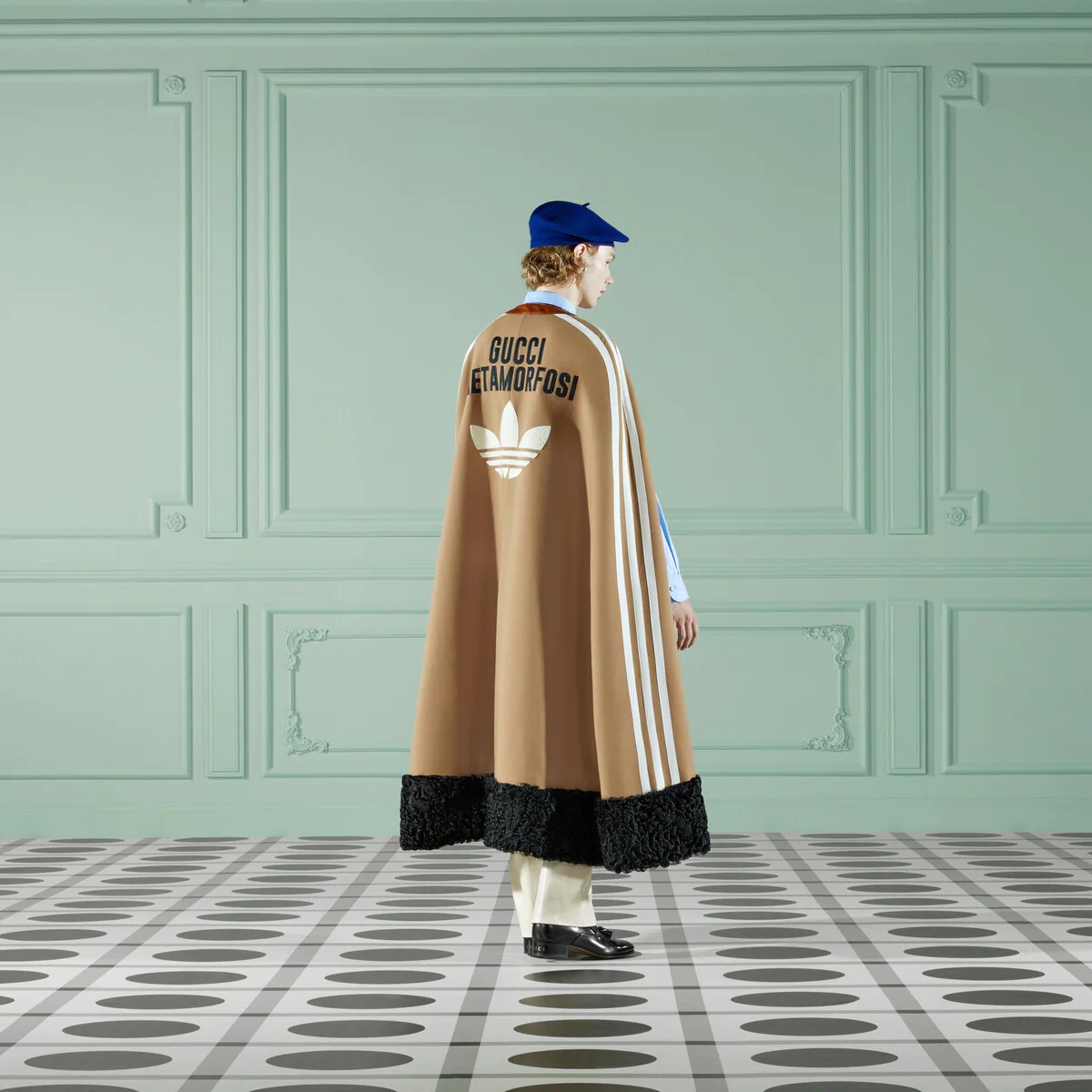 adidas x Gucci wool and shearling cape - 7