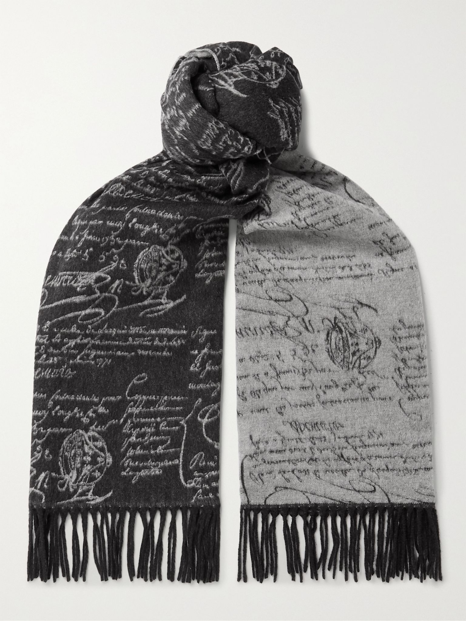 Scritto Reversible Fringed Brushed-Silk Scarf - 1