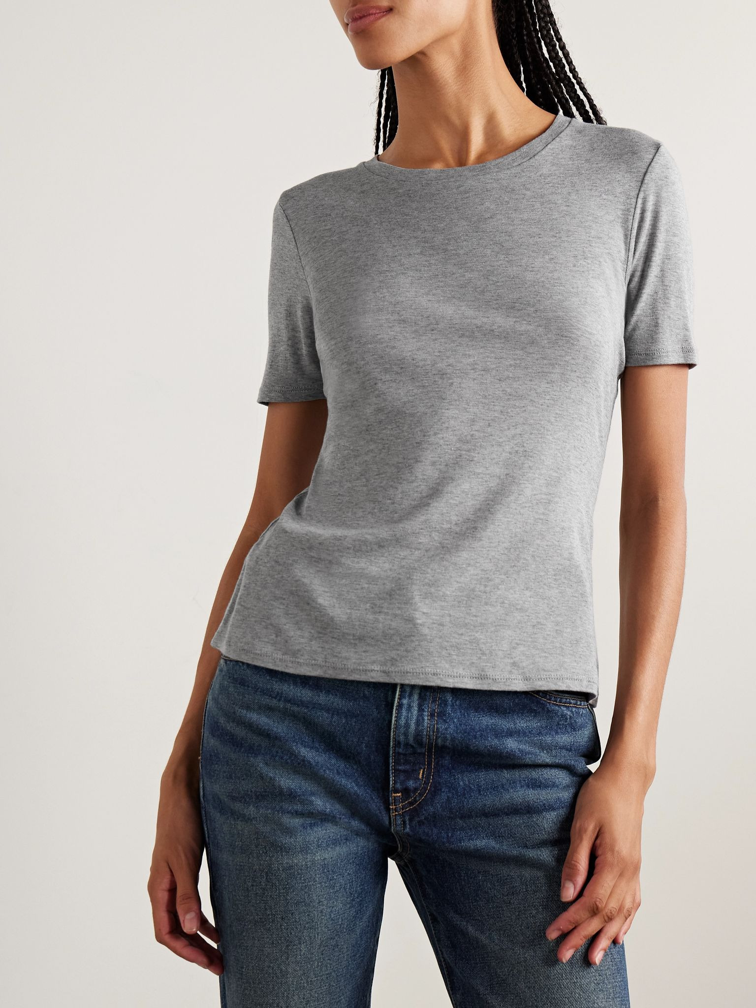 Elin cotton and cashmere-blend T-shirt Light gray - 3