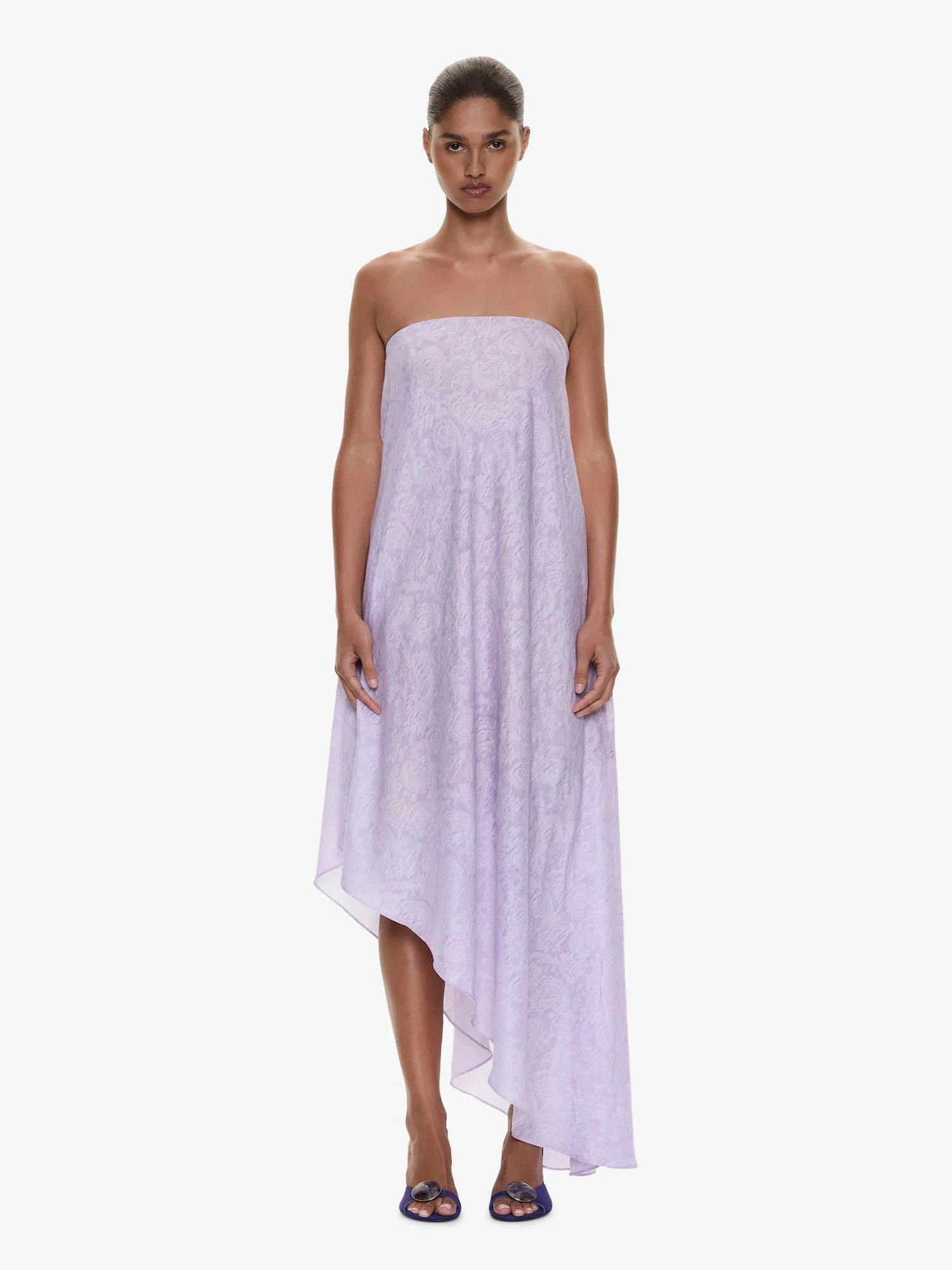 Light Leak Jacquard Cascade Strapless Dress - 1