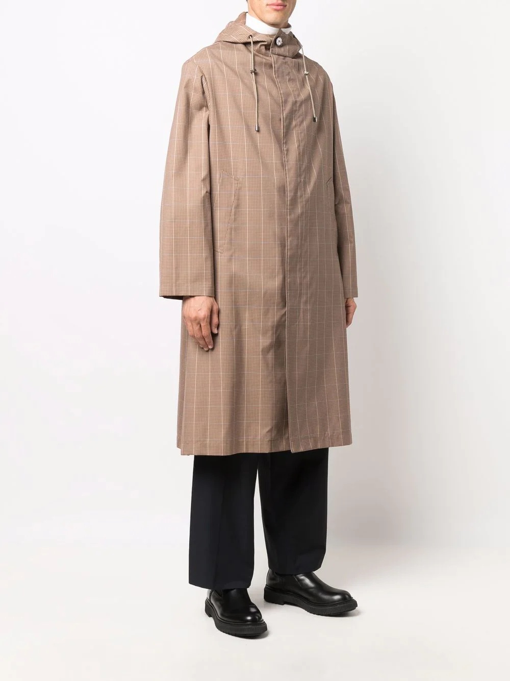 check-pattern hooded raincoat - 3