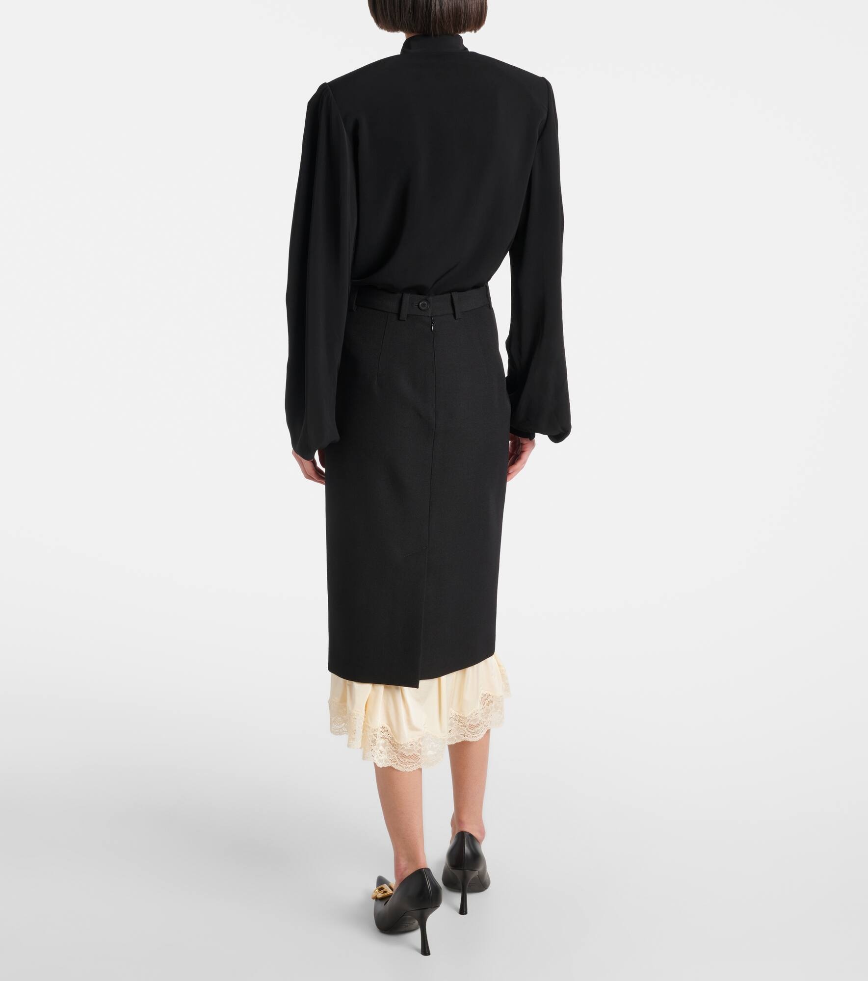 Wool lace-trimmed midi skirt - 3