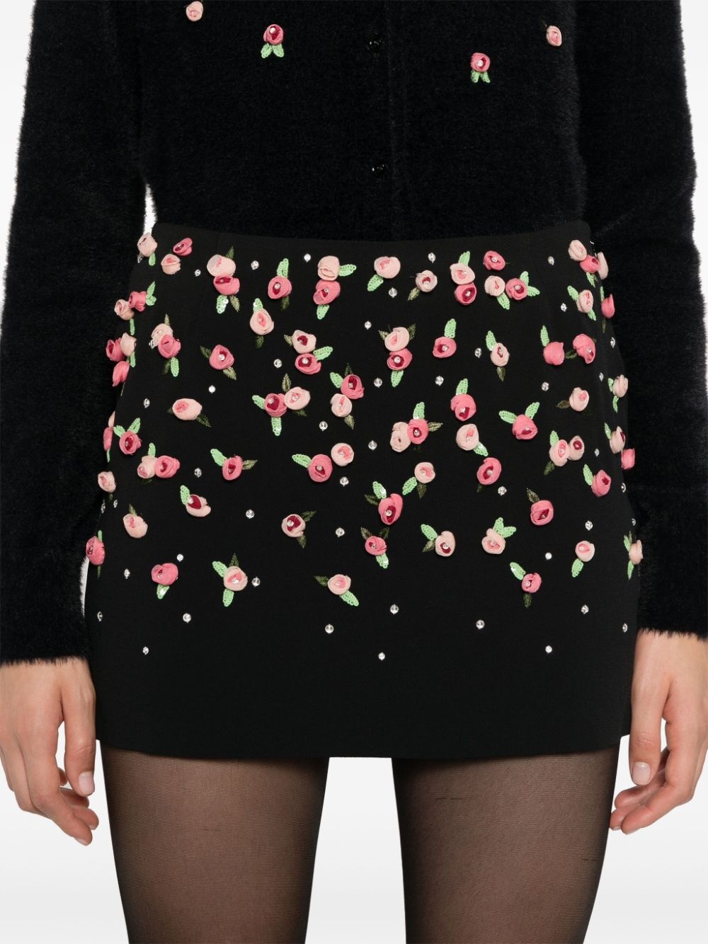 floral-appliqué cady mini skirt - 5