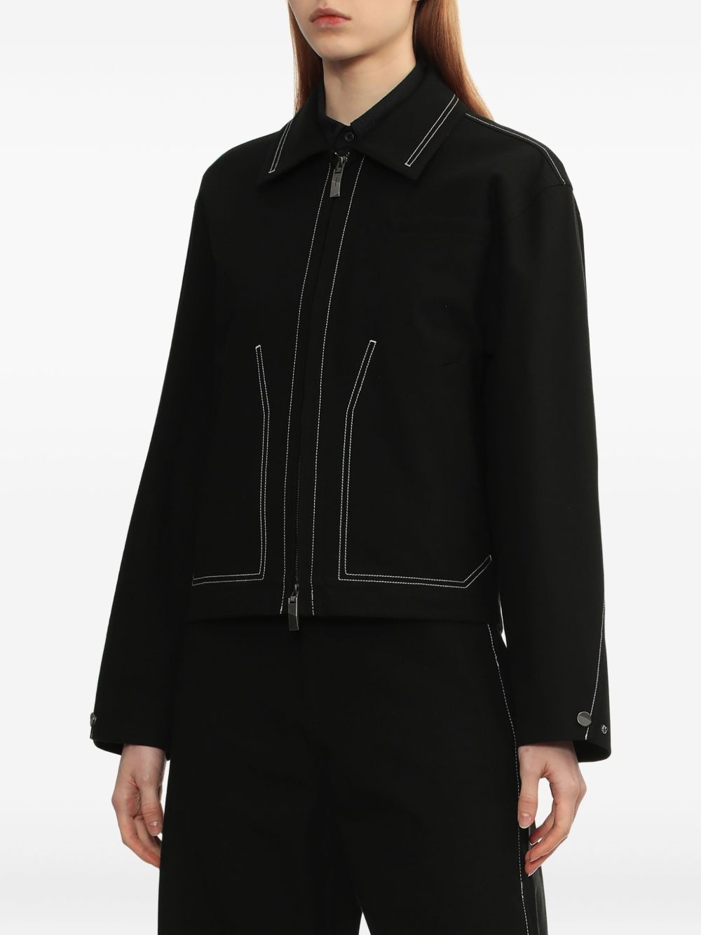 contrast-stitch zip-up jacket - 3