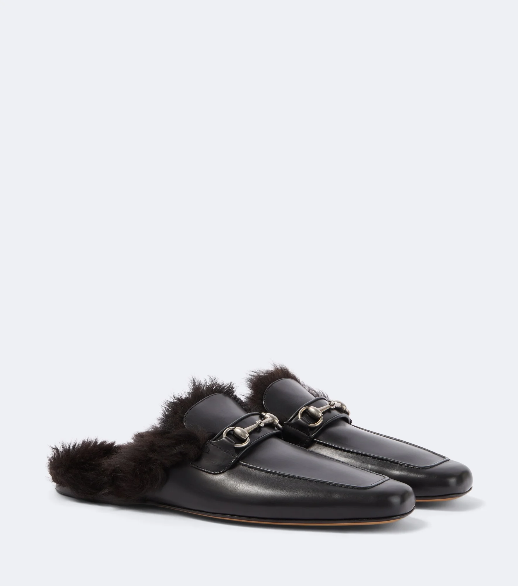 Horsebit shearling-lined leather mules - 1