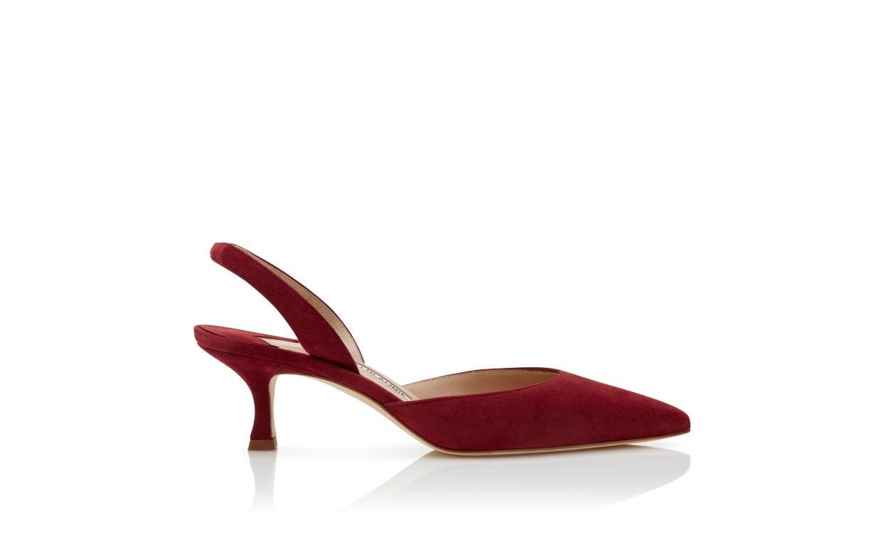 Dark Red Suede Slingback Pumps - 1