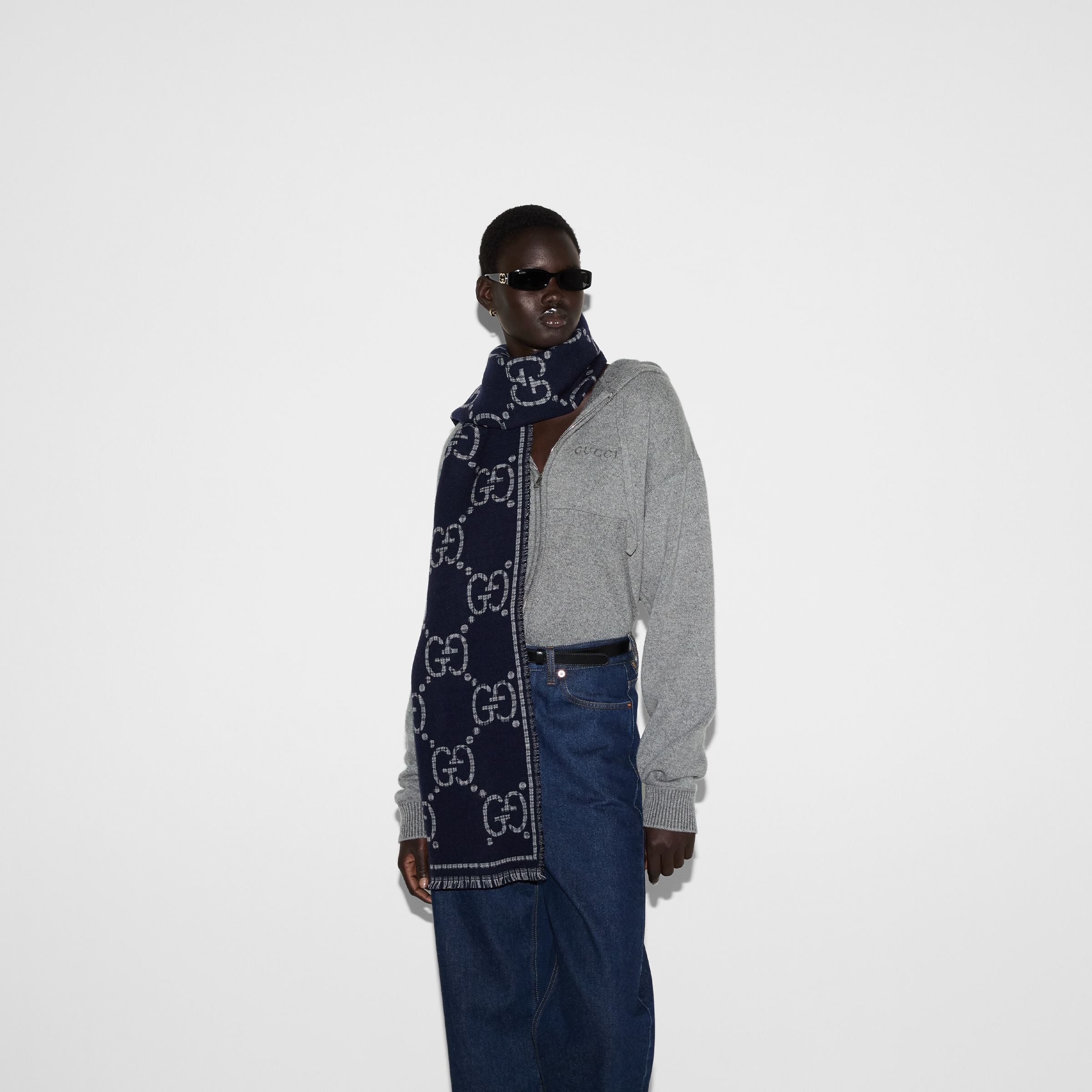 Check GG wool scarf - 4