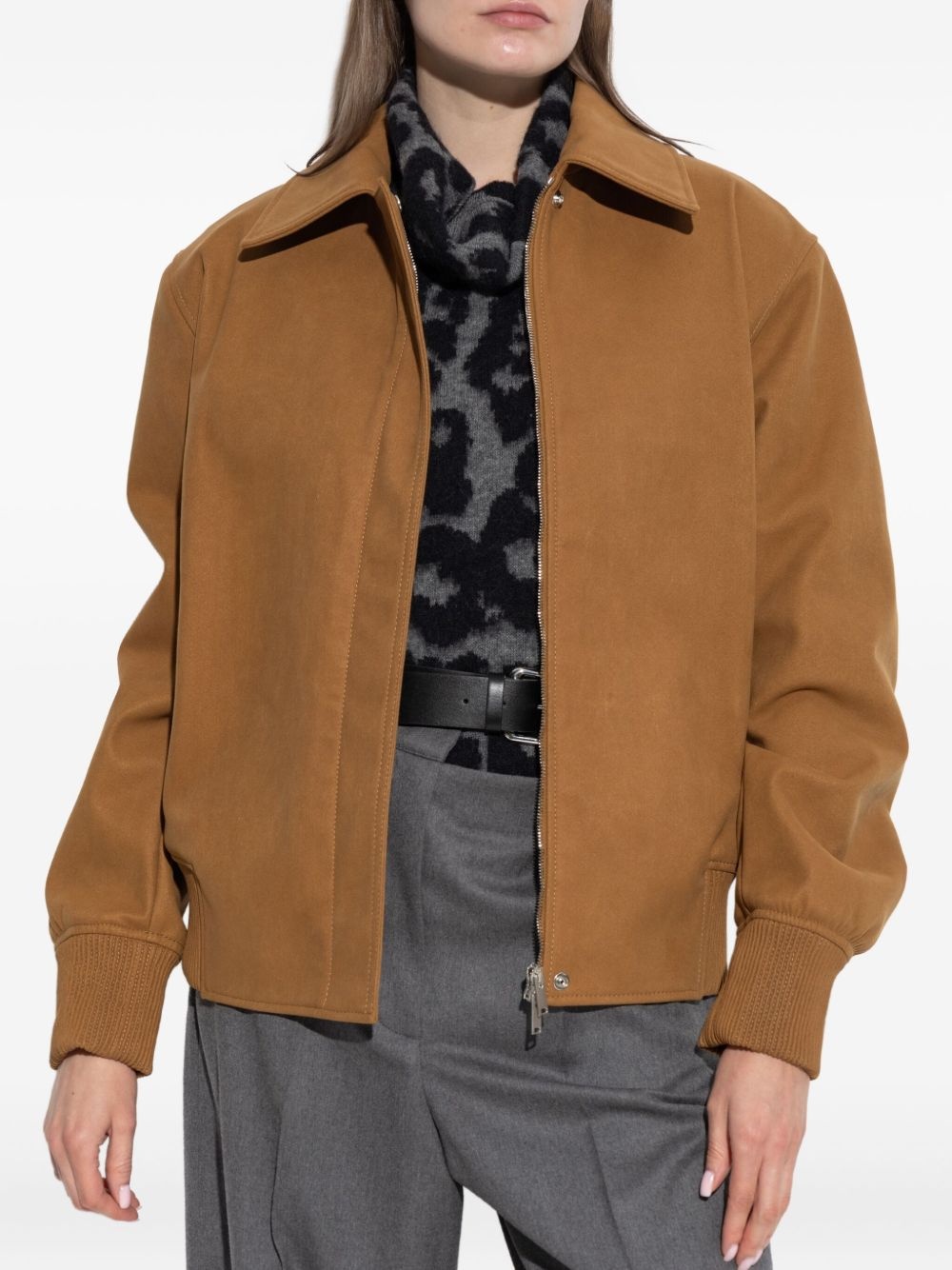 collared ribbed-trim jacket - 3