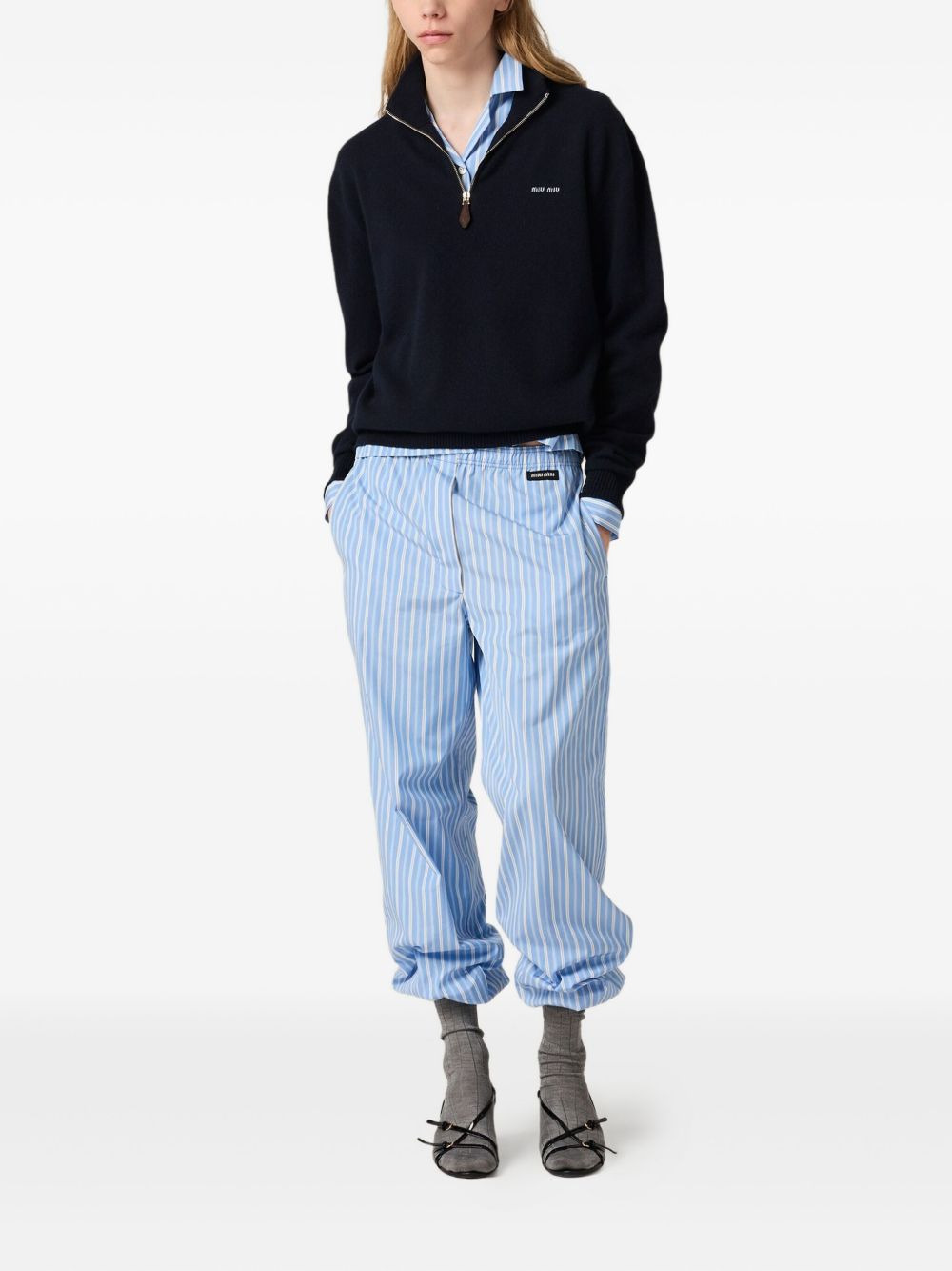 suede-patch half-zip sweater - 2