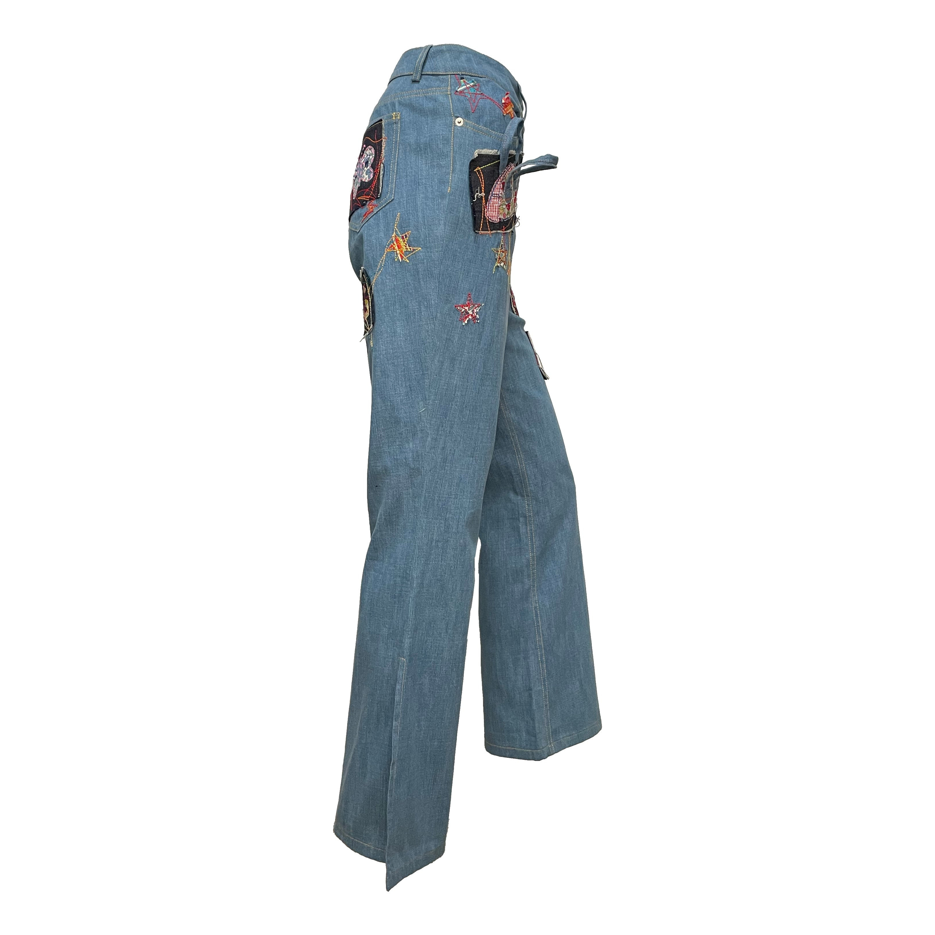 JOHN GALLIANO Spring Summer 2002 Flared Denim Patchwork Pants - 3