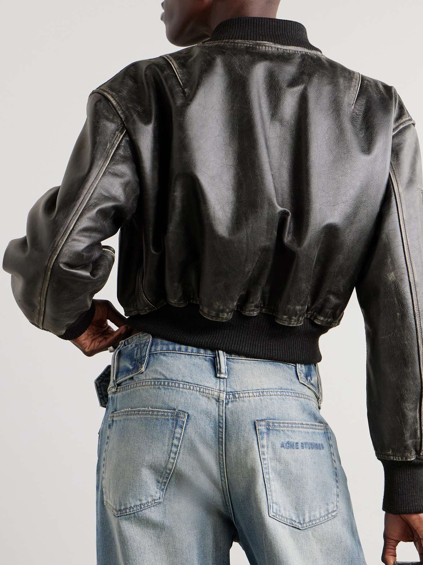 Distressed leather bomber jacket - 3