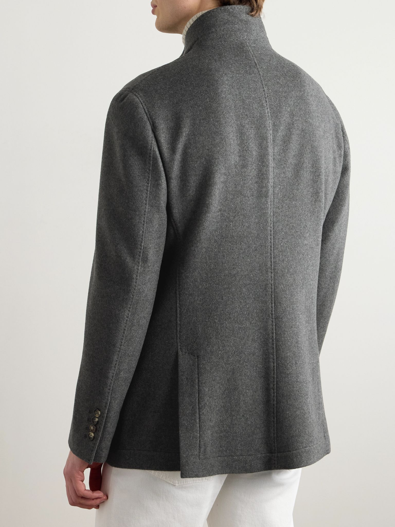 Unstructured Brushed-Cashmere Blazer Gray - 3