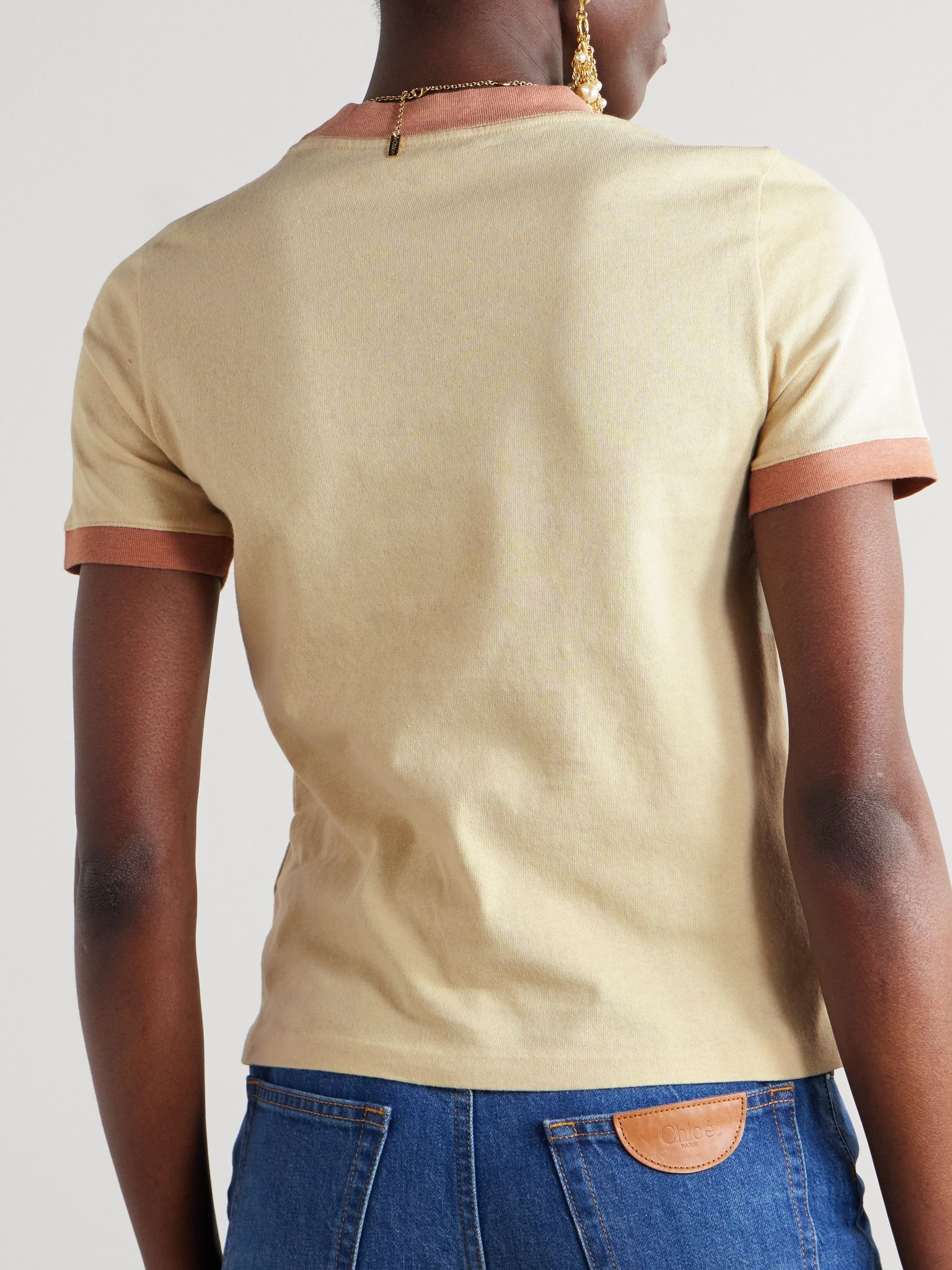 Printed cotton-jersey T-shirt Beige - 3